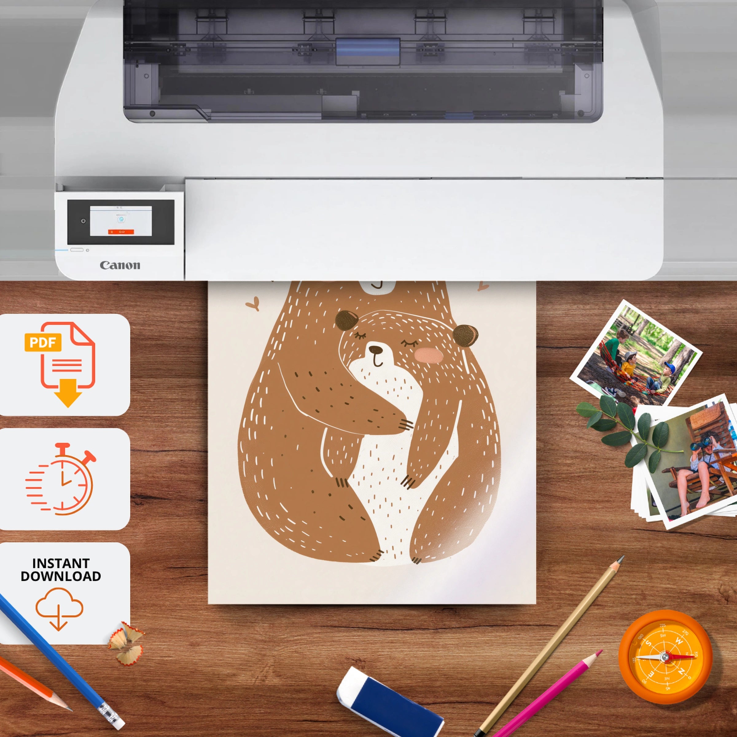 Bears Hugging Nursery Print - printable nursery wall art, instant download to print at home