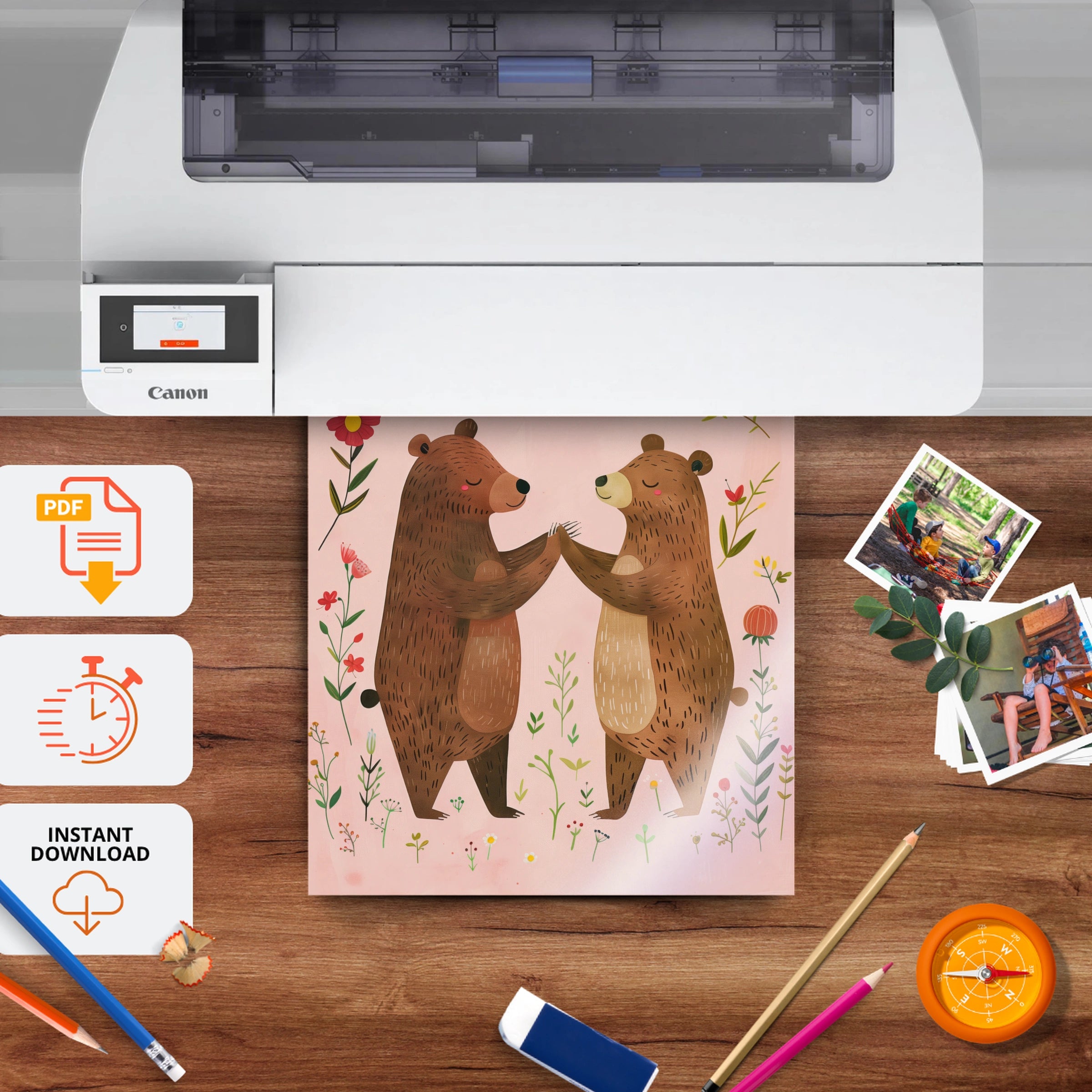 Bears in Love Nursery Print - printable nursery wall art, instant download to print at home