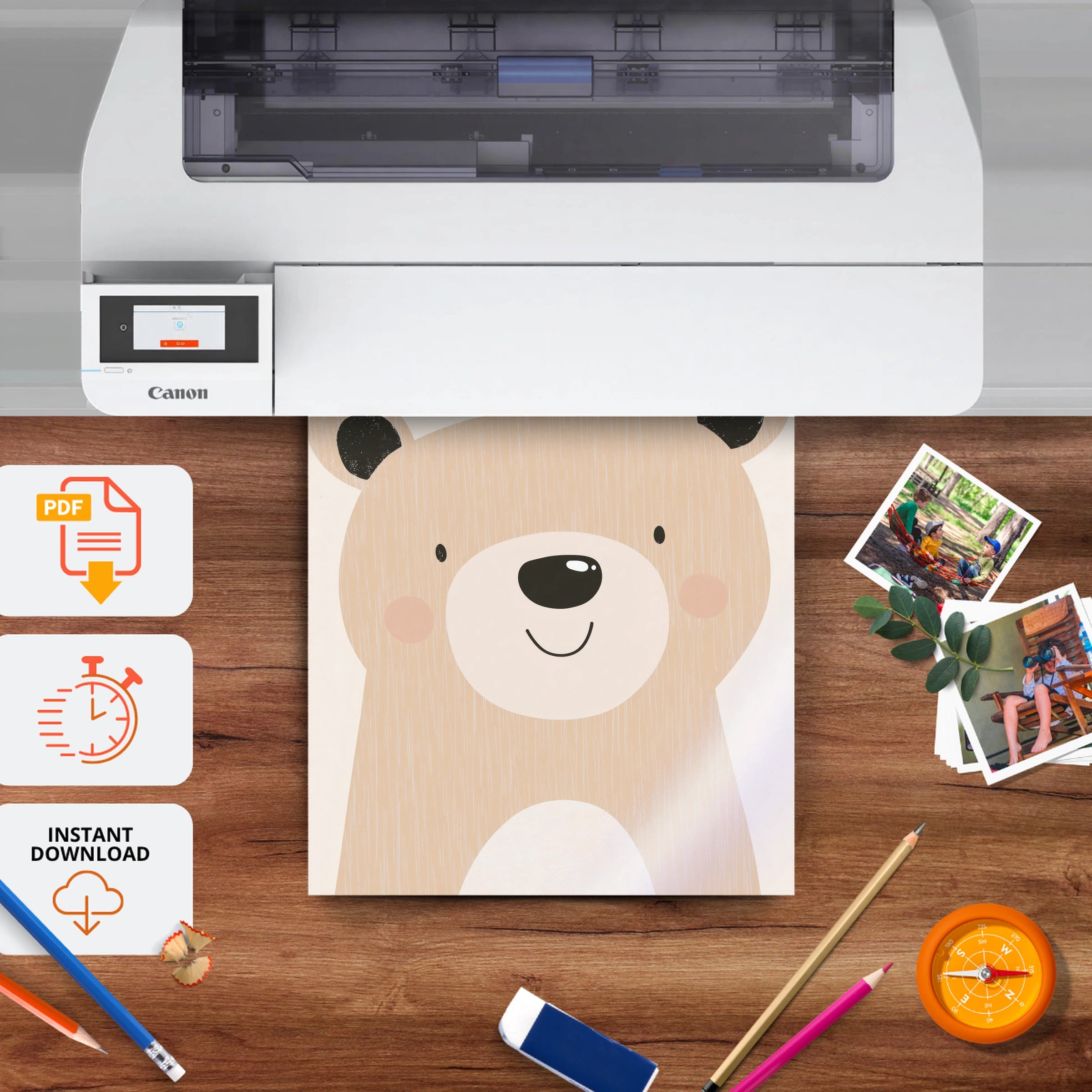 Beige Bear Nursery Print - printable nursery wall art, instant download to print at home