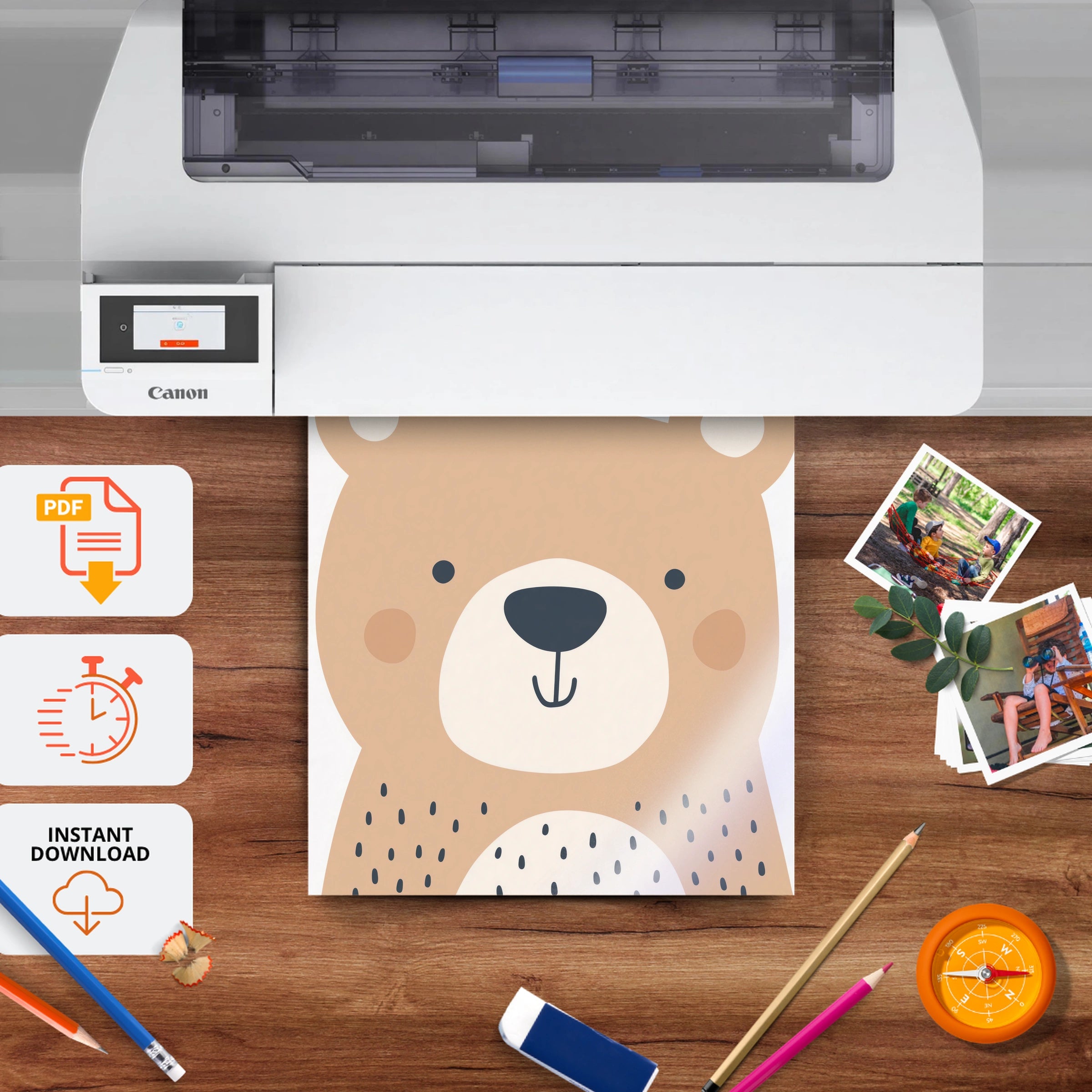 Beige Bear Two Nursery Print - printable nursery wall art, instant download to print at home
