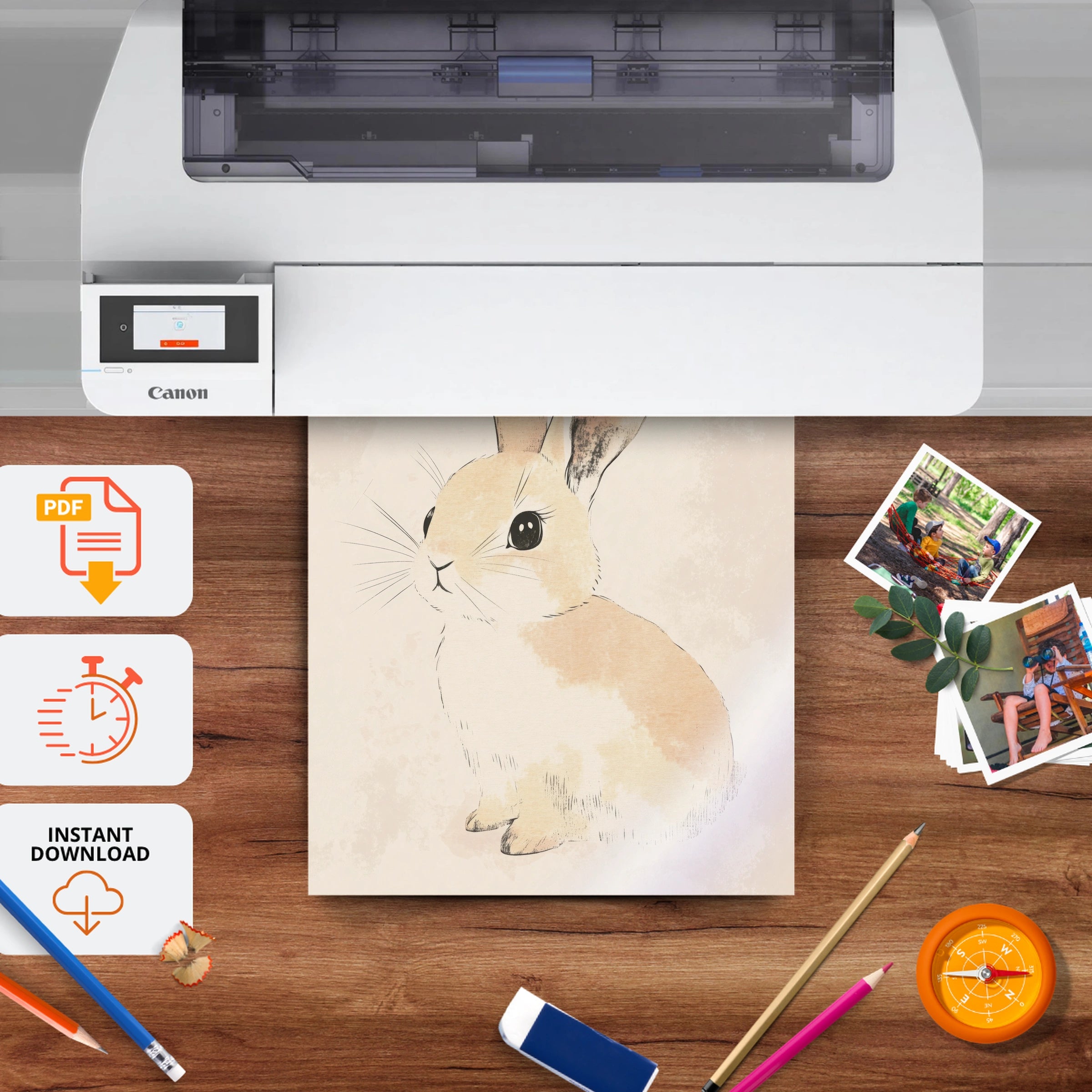 Beige Bunny Nursery Print - printable nursery wall art, instant download to print at home
