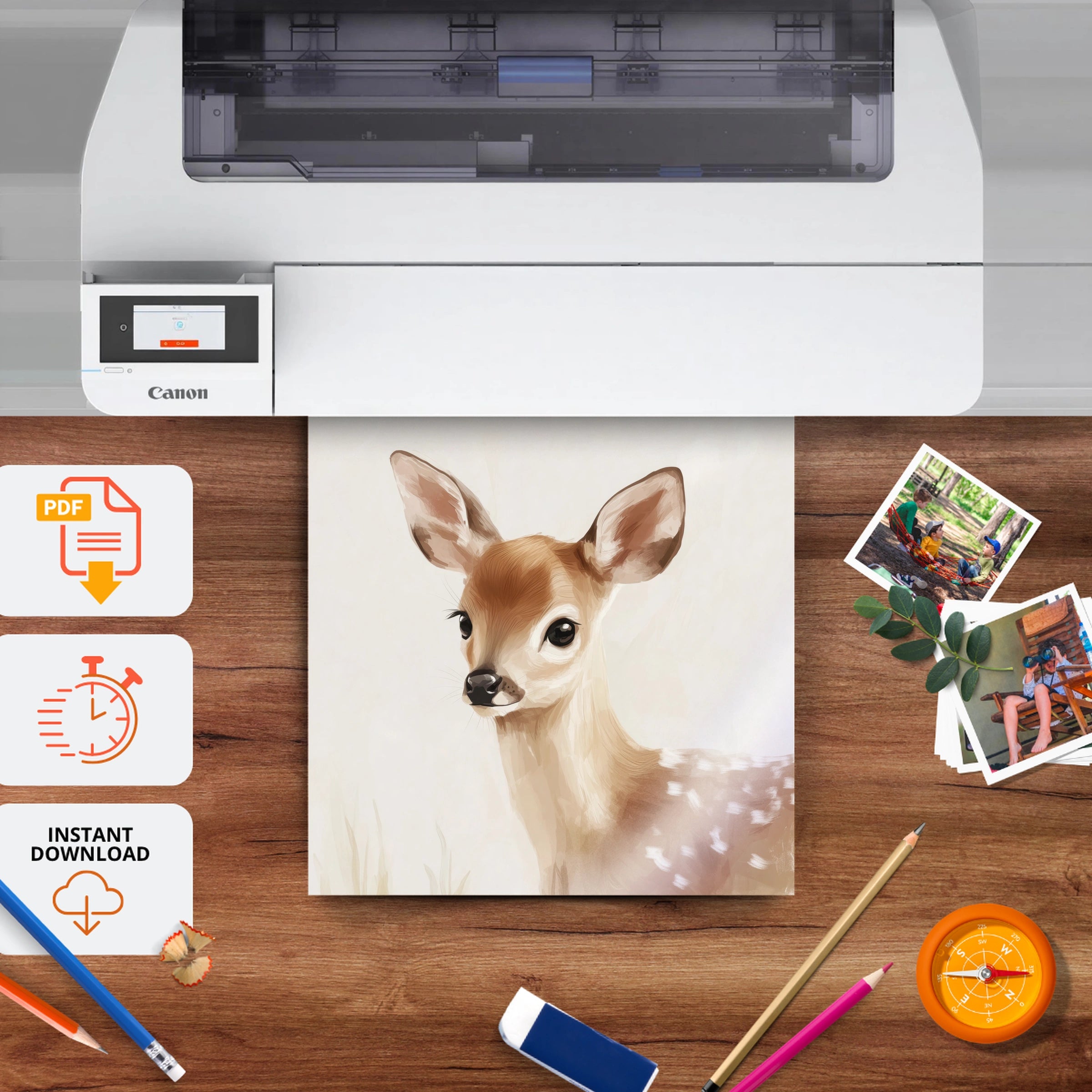 Beige Fawn Nursery Print - printable nursery wall art, instant download to print at home