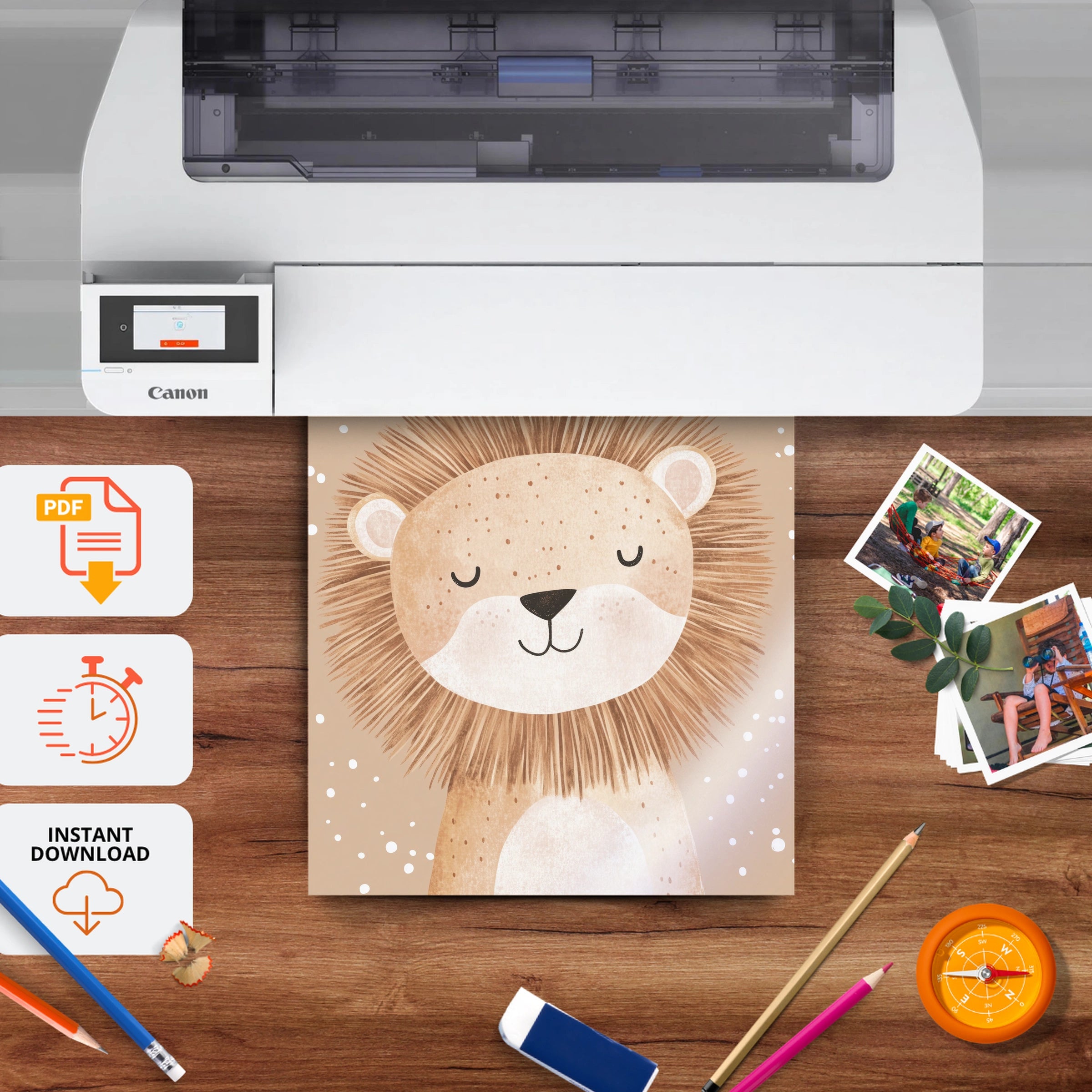 Beige Lion Nursery Print - printable nursery wall art, instant download to print at home