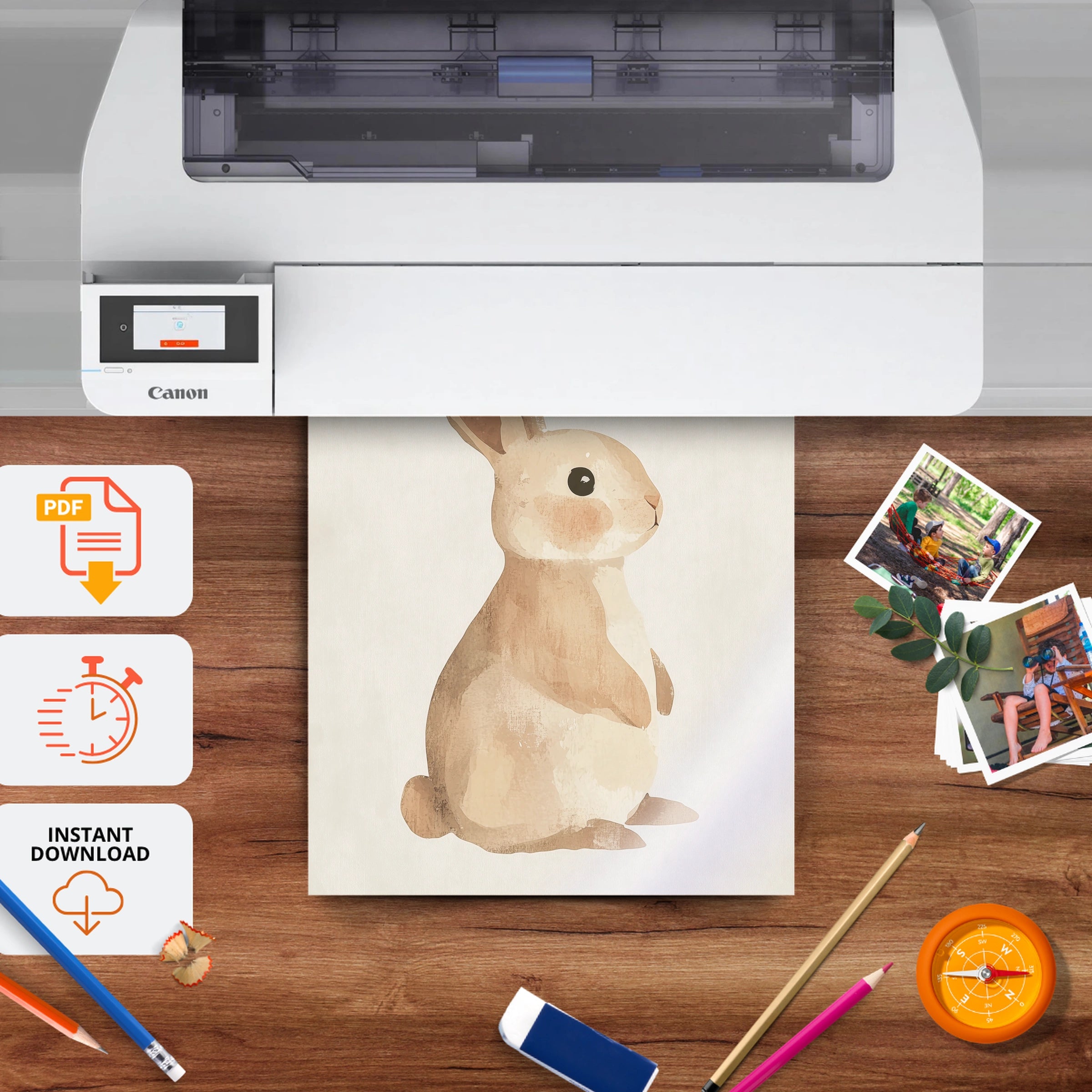Beige Rabbit Nursery Print - printable nursery wall art, instant download to print at home