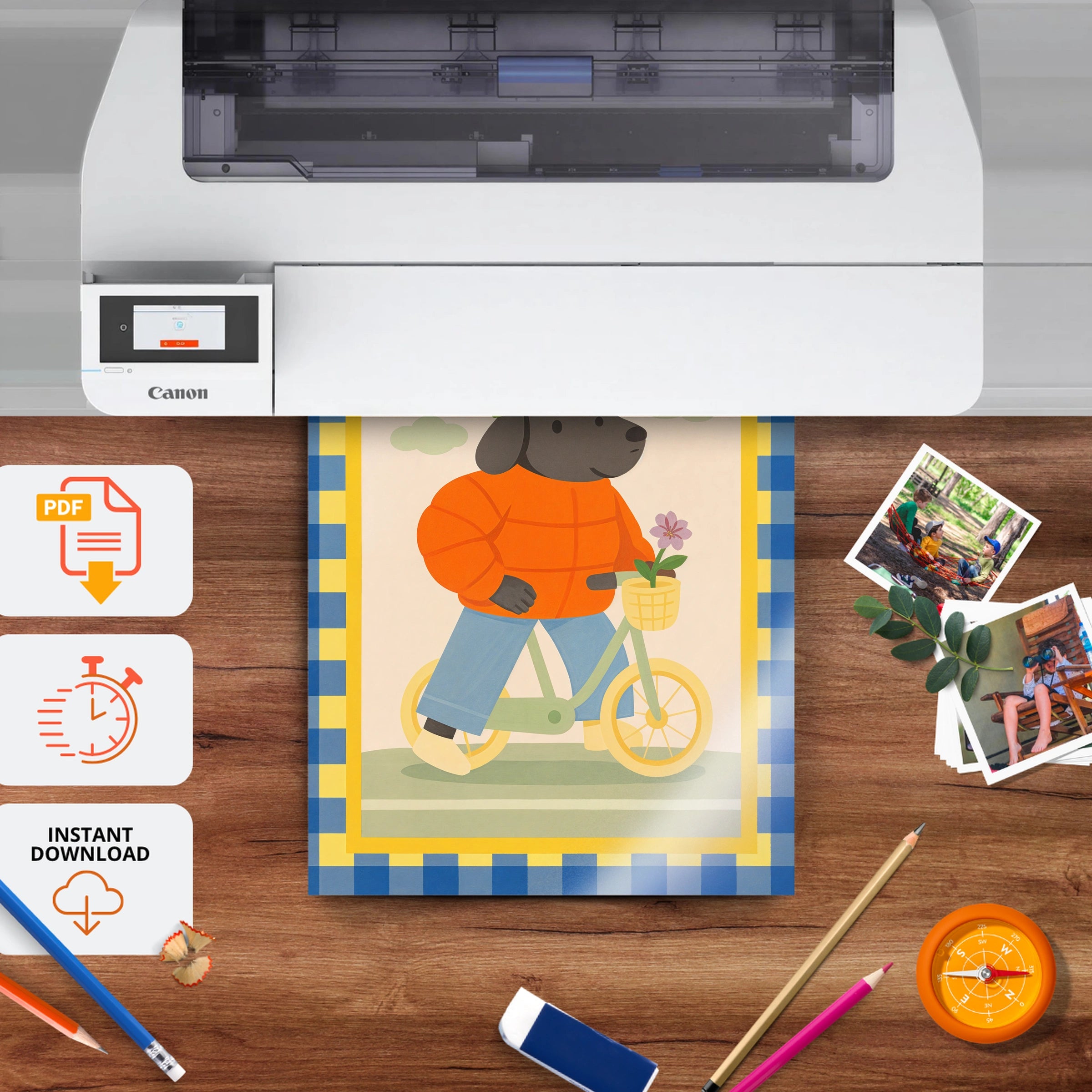 Bicycle Dog Nursery Print - printable nursery wall art, instant download to print at home