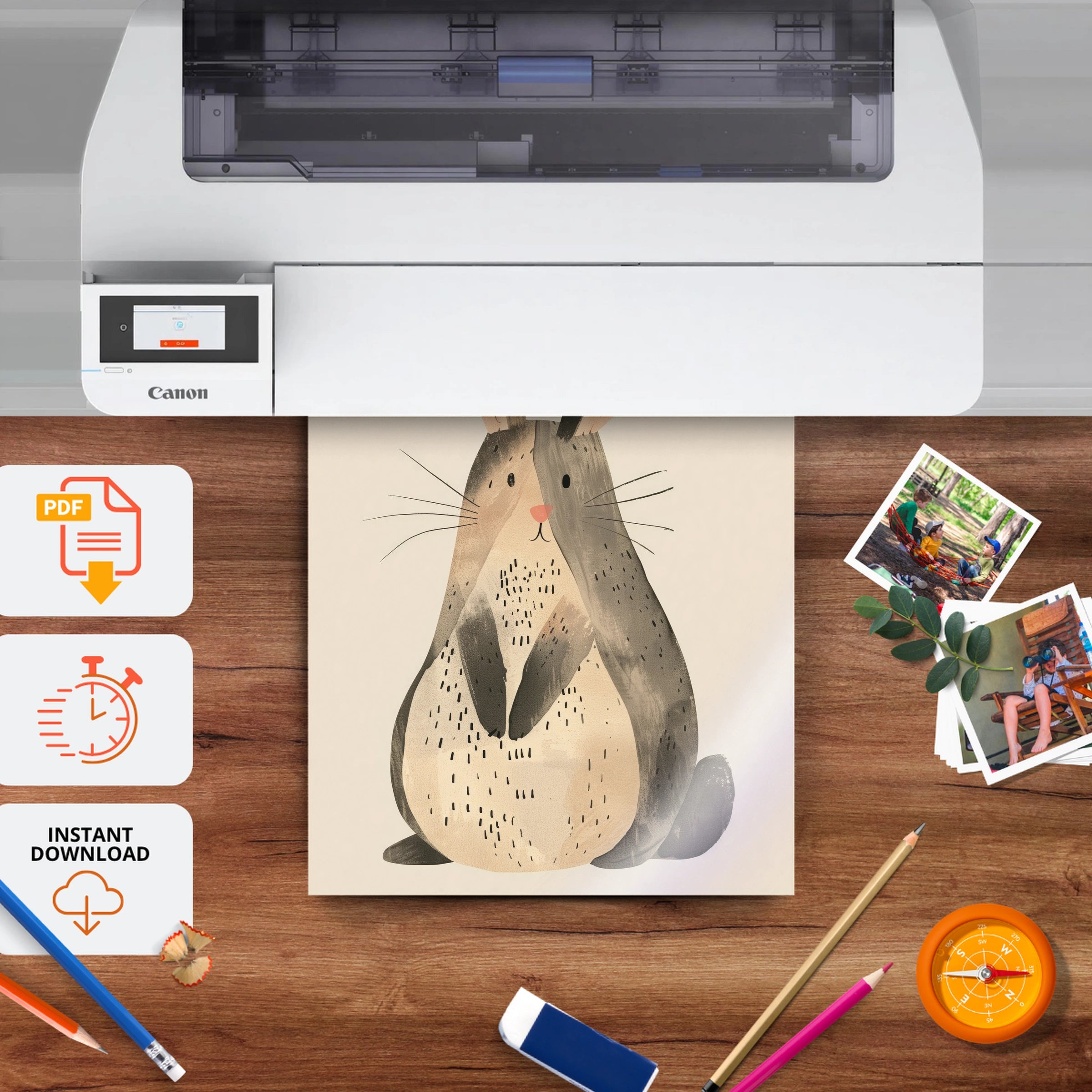 Big Rabbit Nursery Print - printable nursery wall art, instant download to print at home