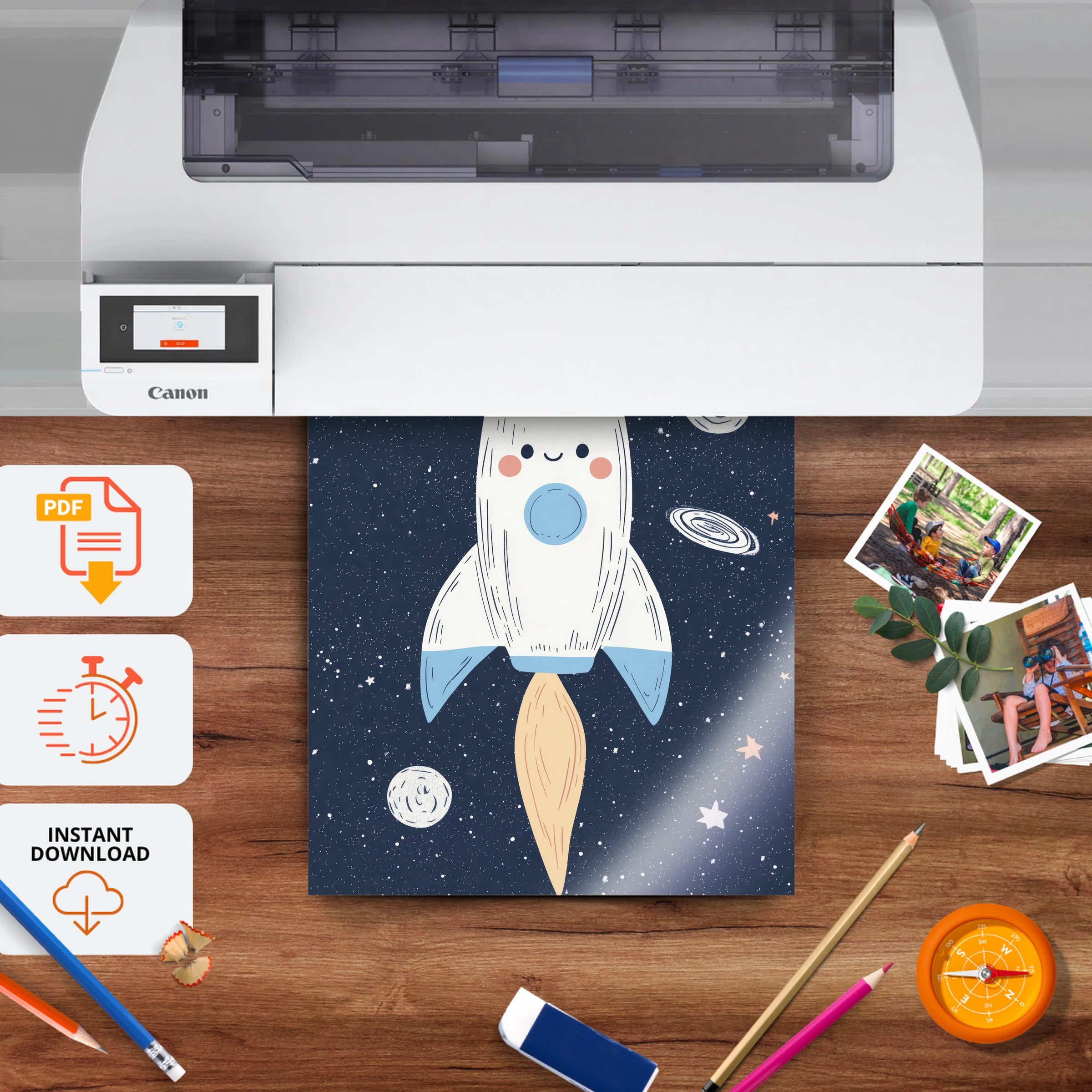 Blast Off Rocket Nursery Print - printable nursery wall art, instant download to print at home
