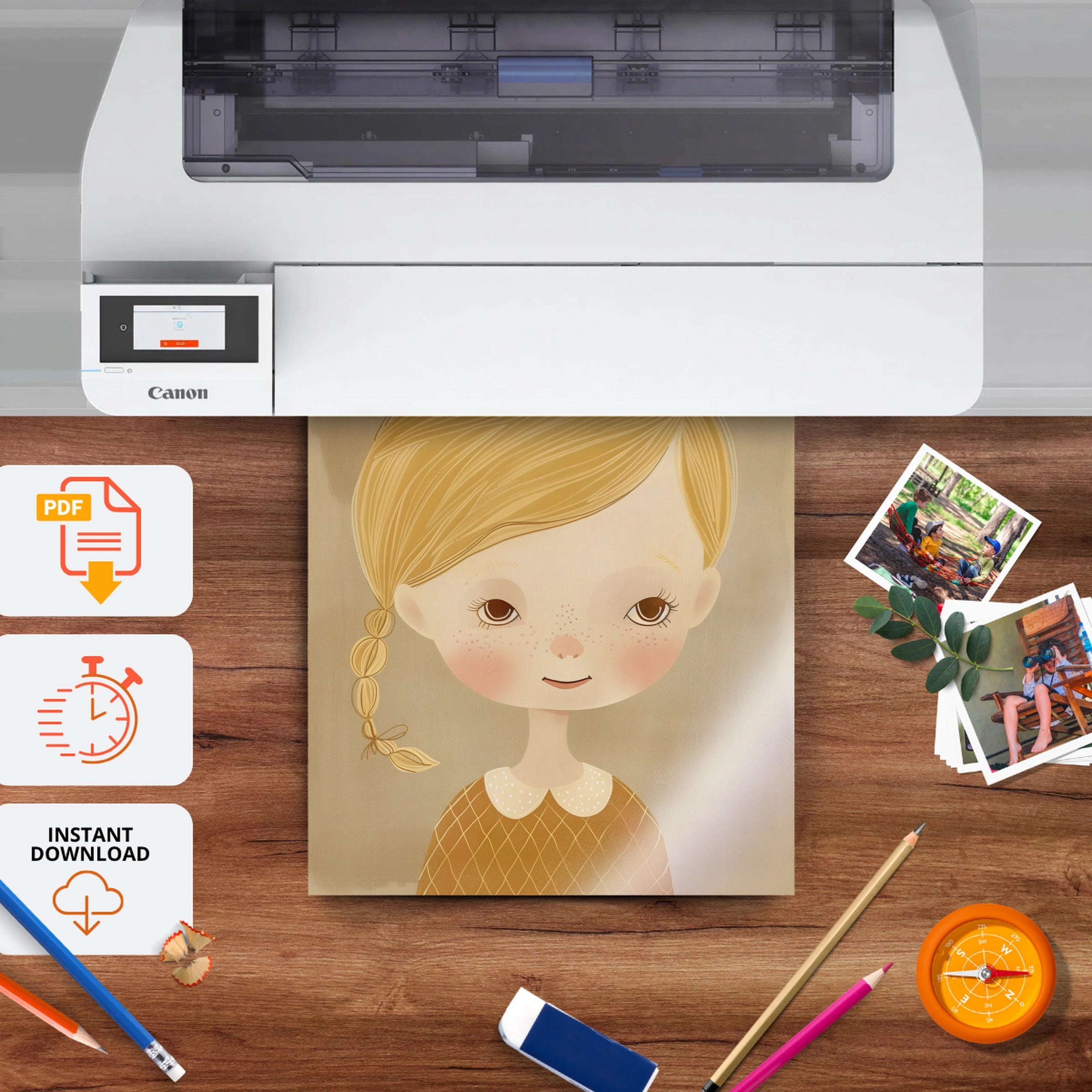 Blonde Girl Portrait Nursery Print - printable nursery wall art, instant download to print at home