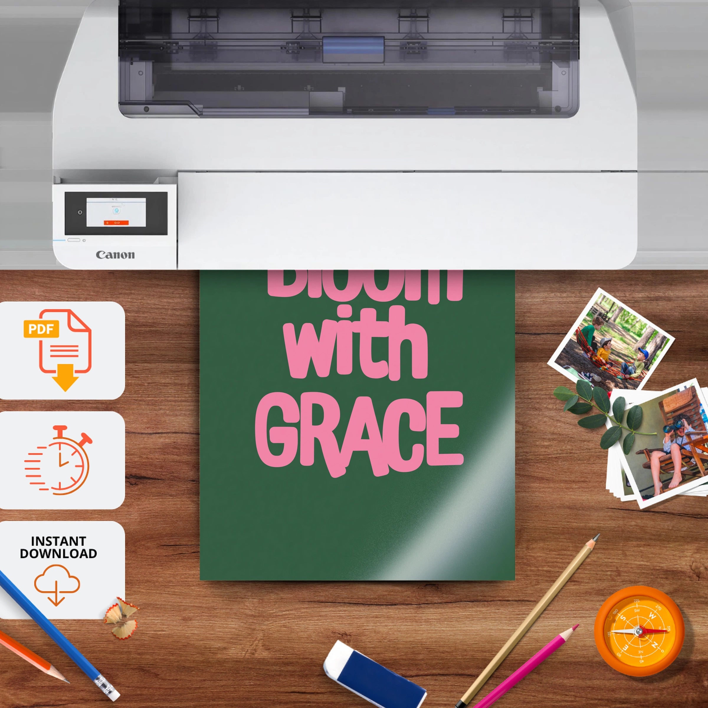 Bloom With Grace Nursery Print - printable nursery wall art, instant download to print at home
