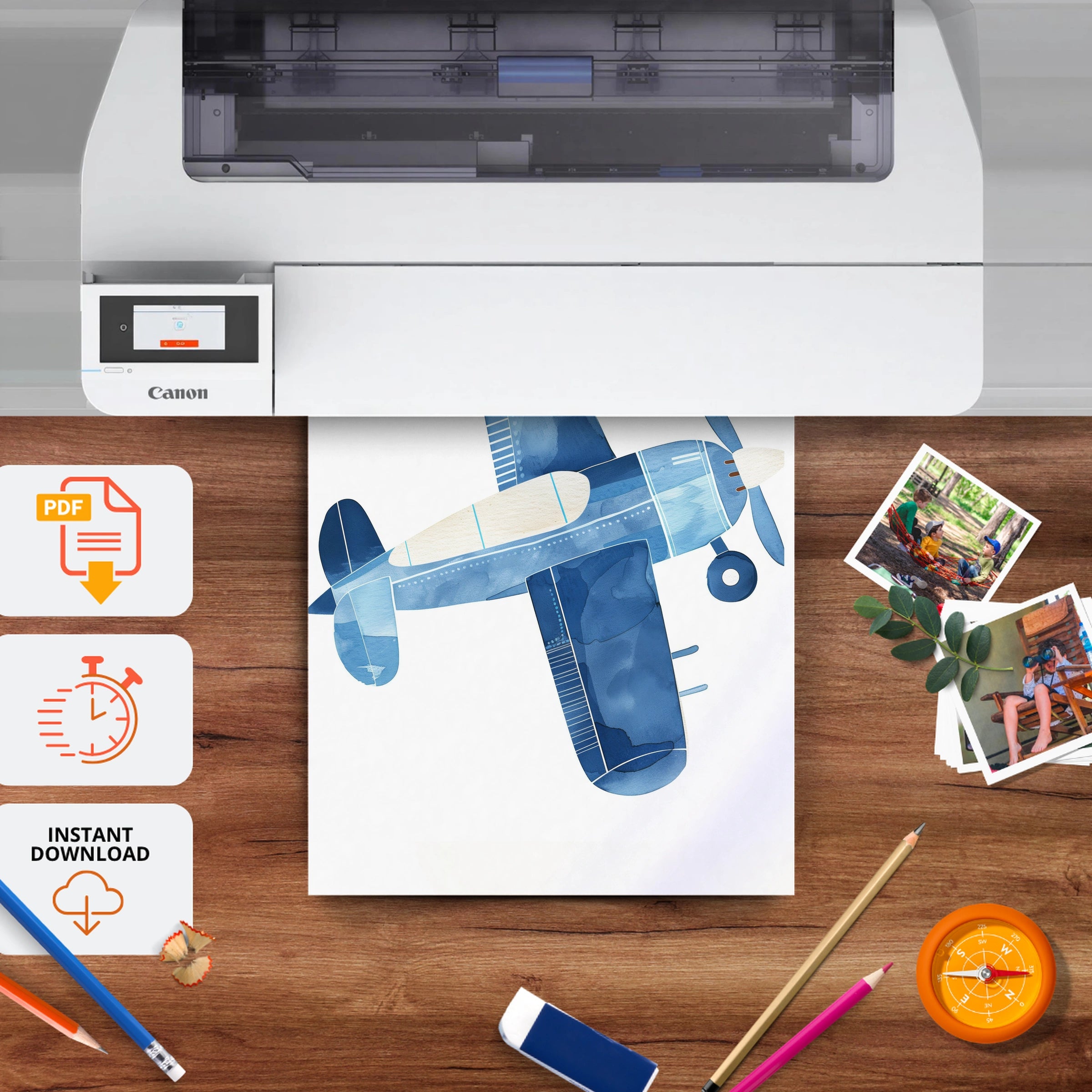 Blue Airplane Nursery Print - printable nursery wall art, instant download to print at home