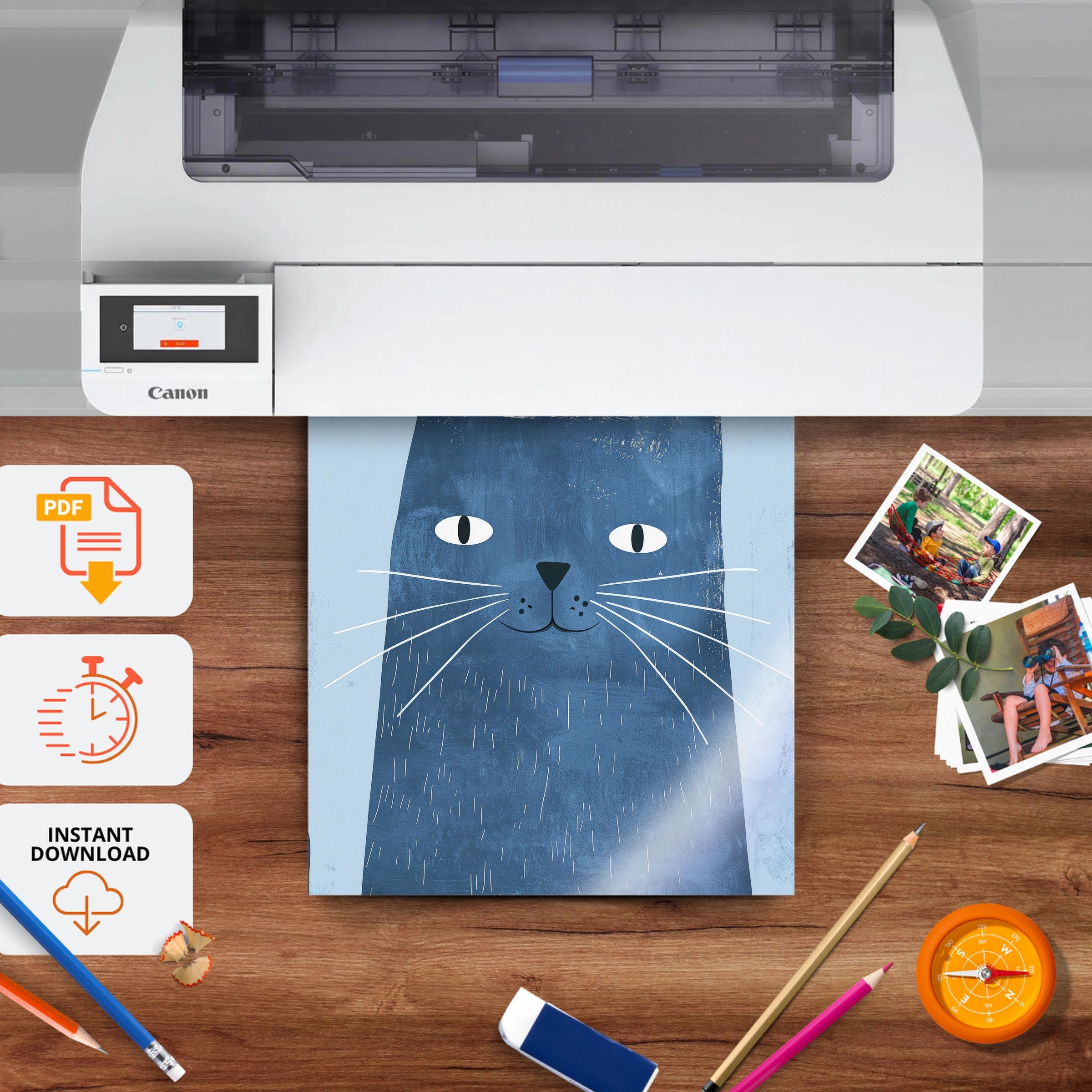 Blue Cat Nursery Print - printable nursery wall art, instant download to print at home