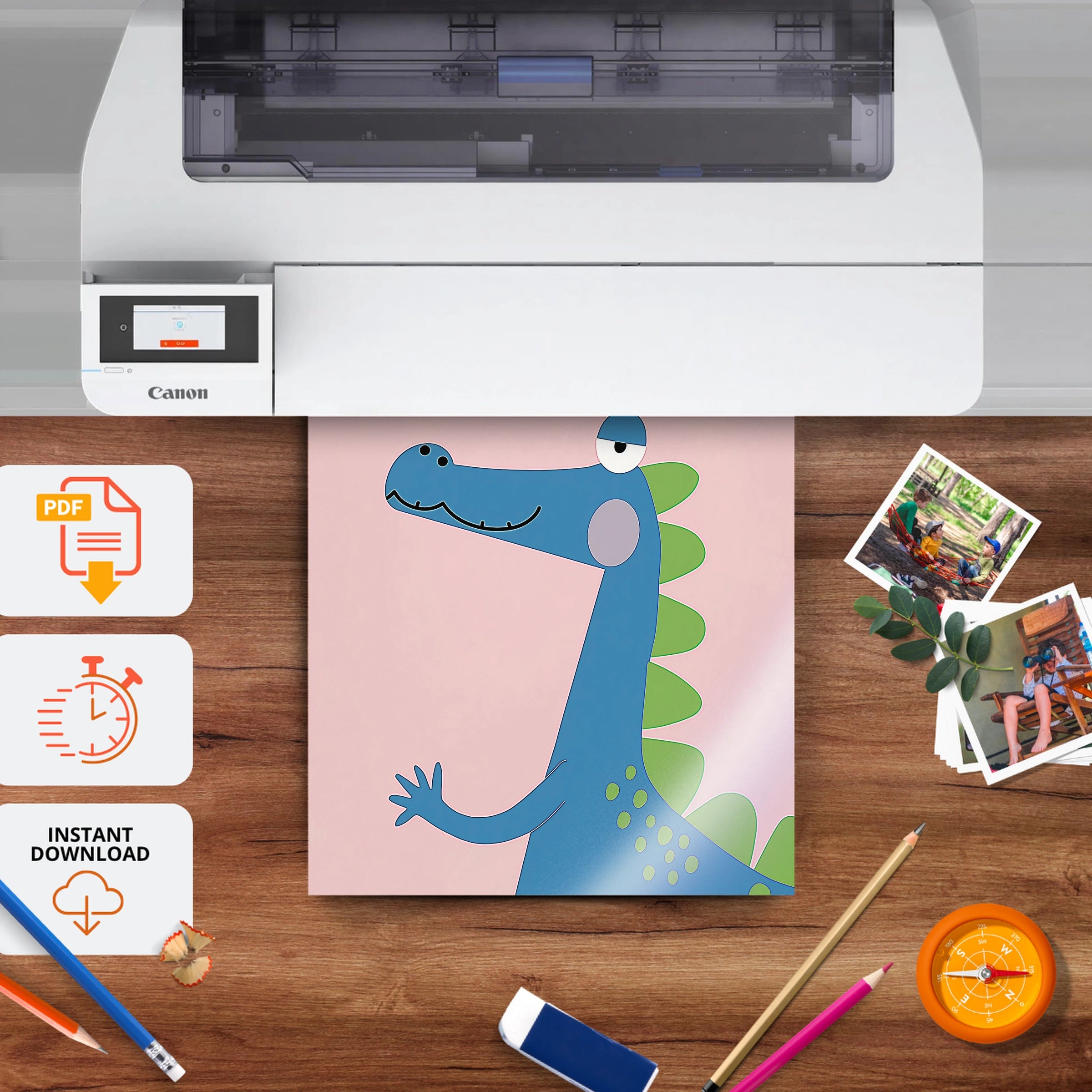 Blue Dinosaur Nursery Print - printable nursery wall art, instant download to print at home
