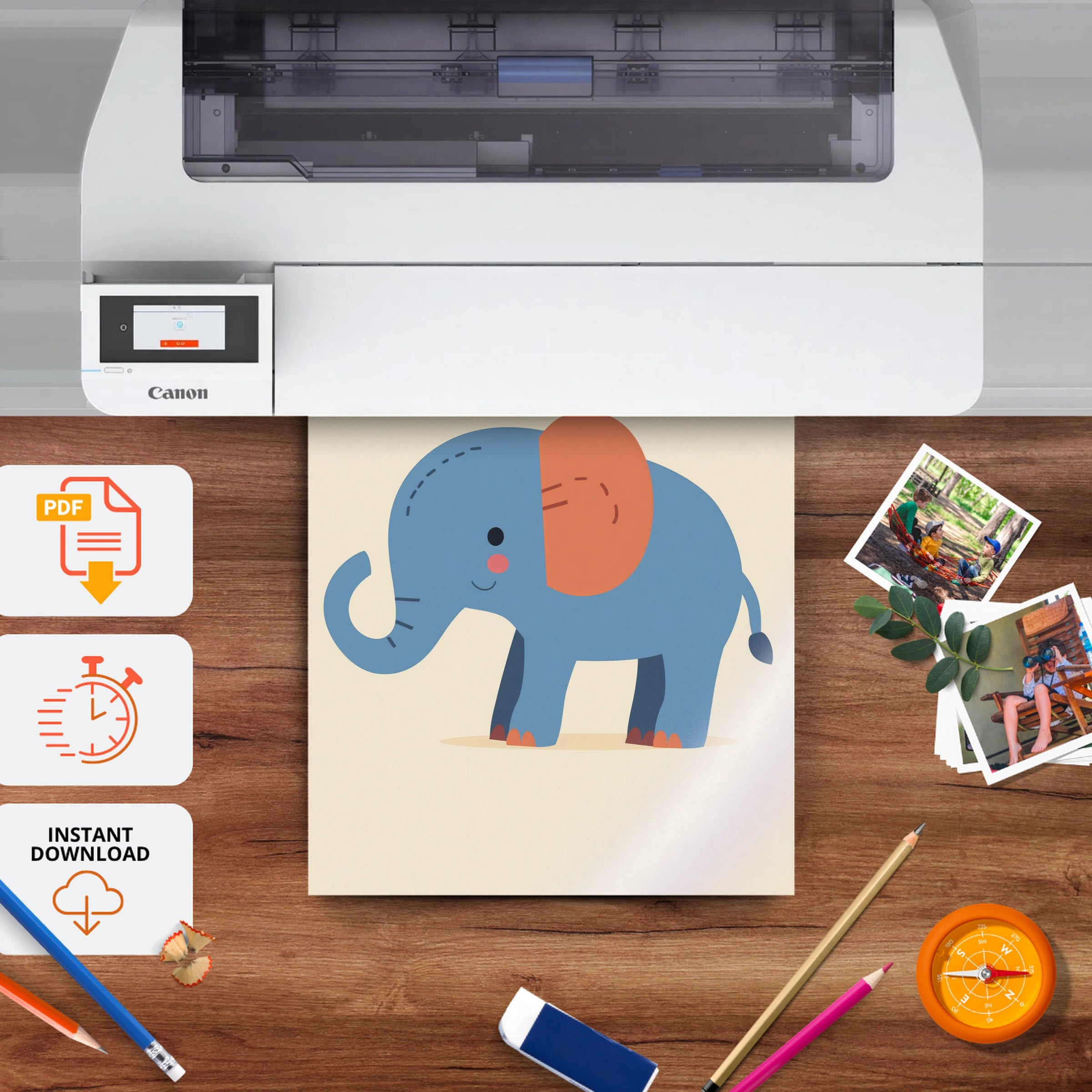 Blue Elephant Nursery Print - printable nursery wall art, instant download to print at home