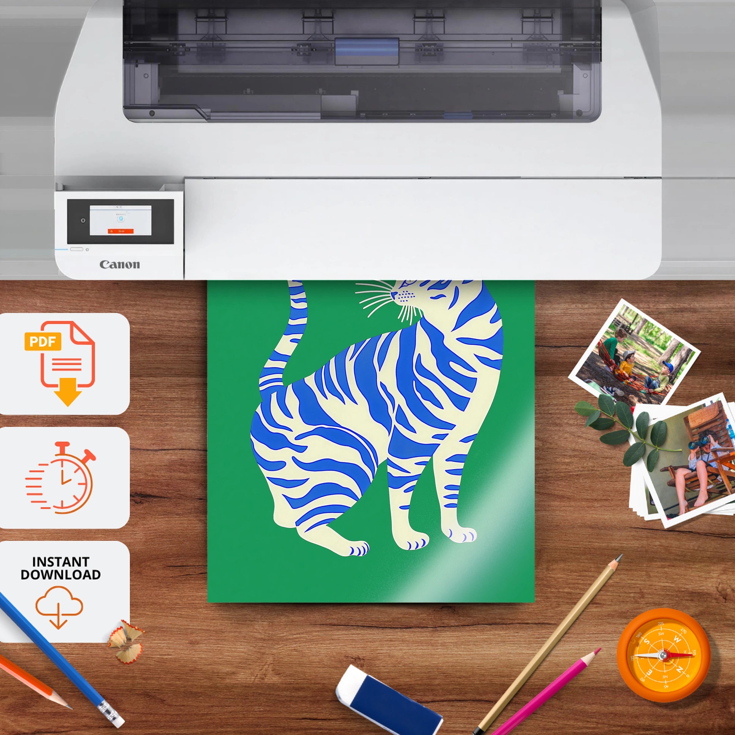 Blue Tiger Cat Nursery Print - printable nursery wall art, instant download to print at home