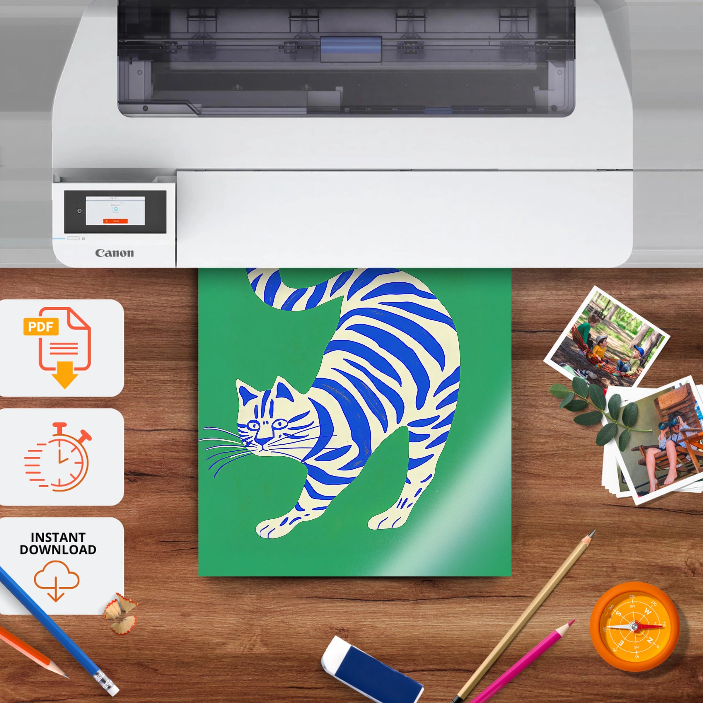 Blue Tiger Nursery Print - printable nursery wall art, instant download to print at home