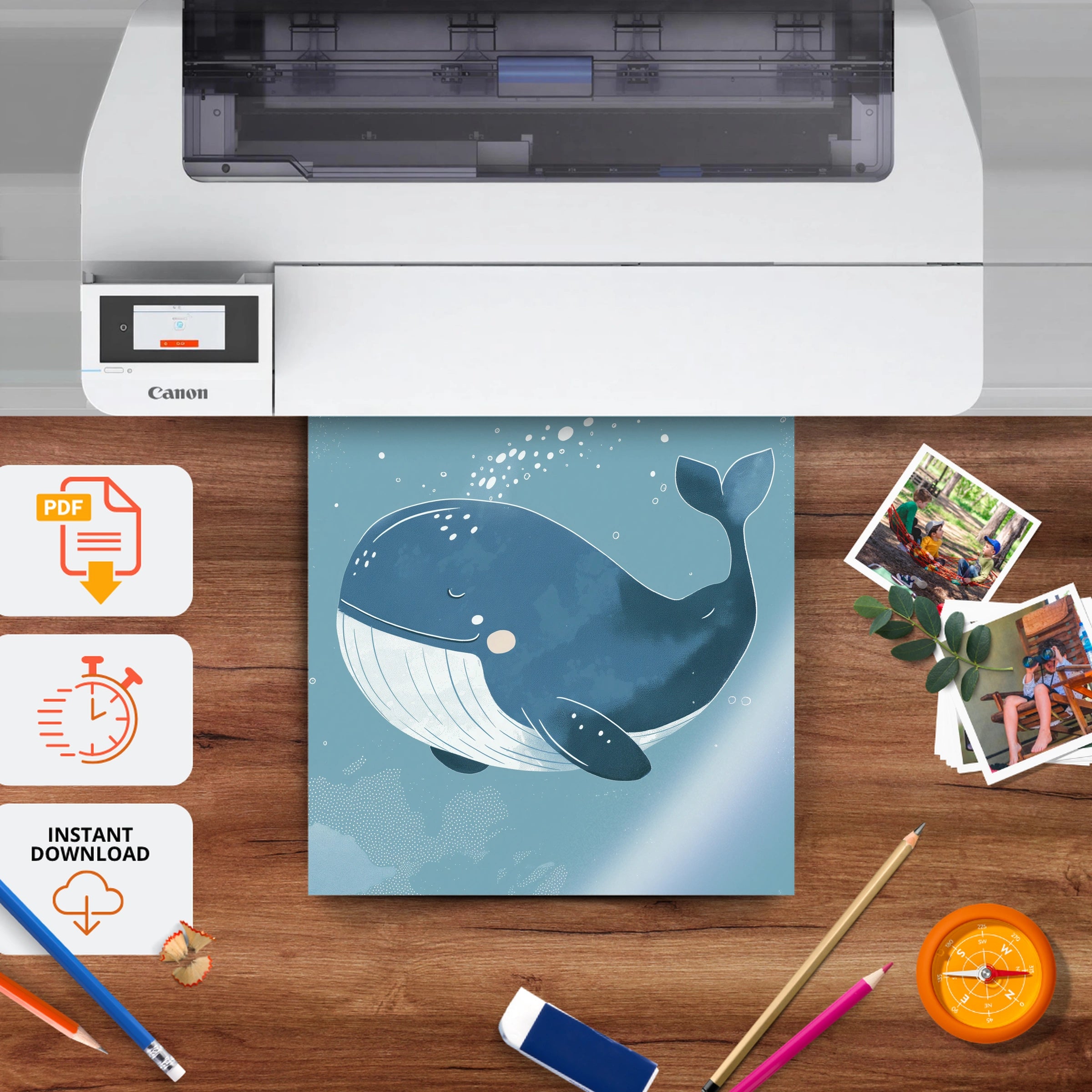 Blue Whale Nursery Print - printable nursery wall art, instant download to print at home