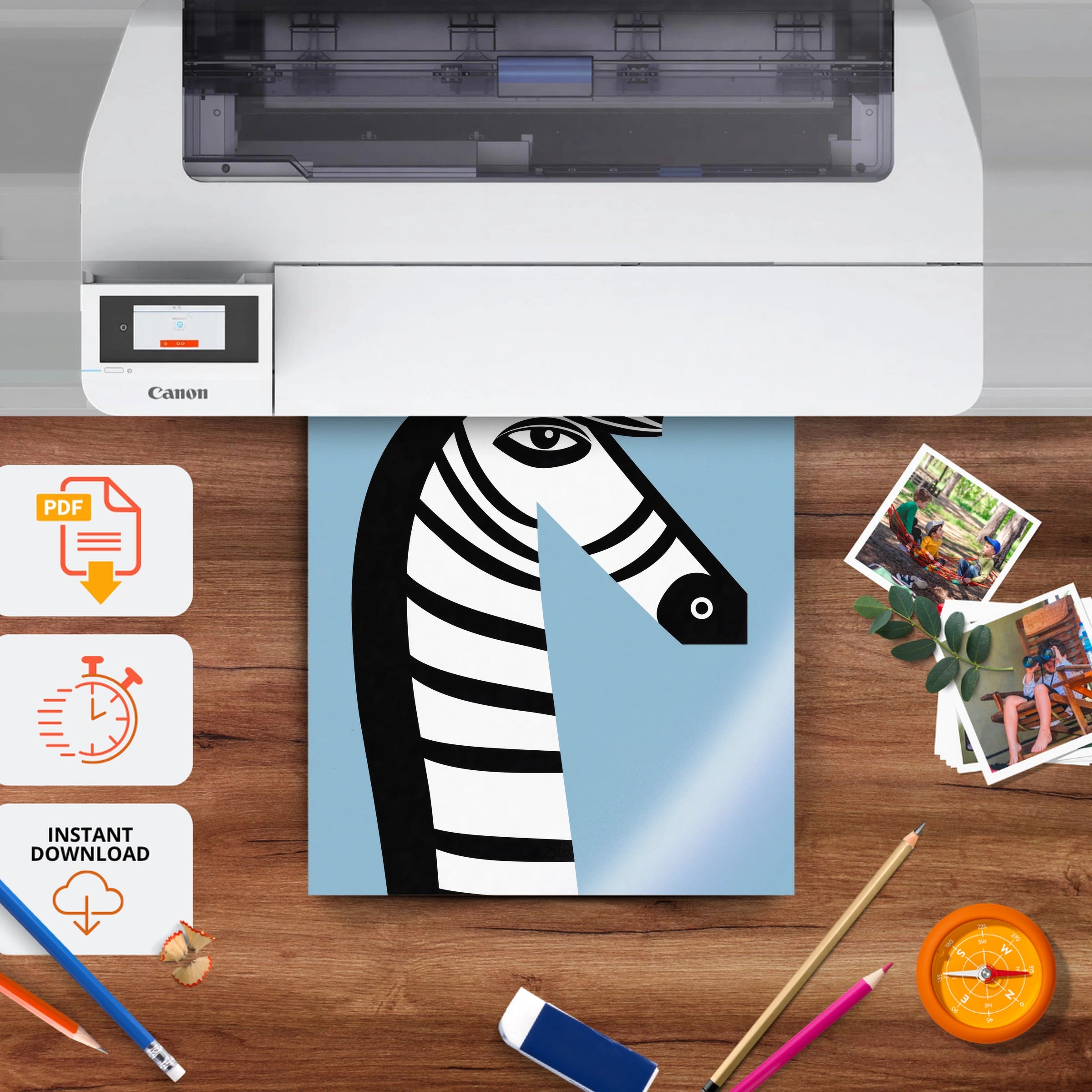 Blue Zebra Nursery Print - printable nursery wall art, instant download to print at home
