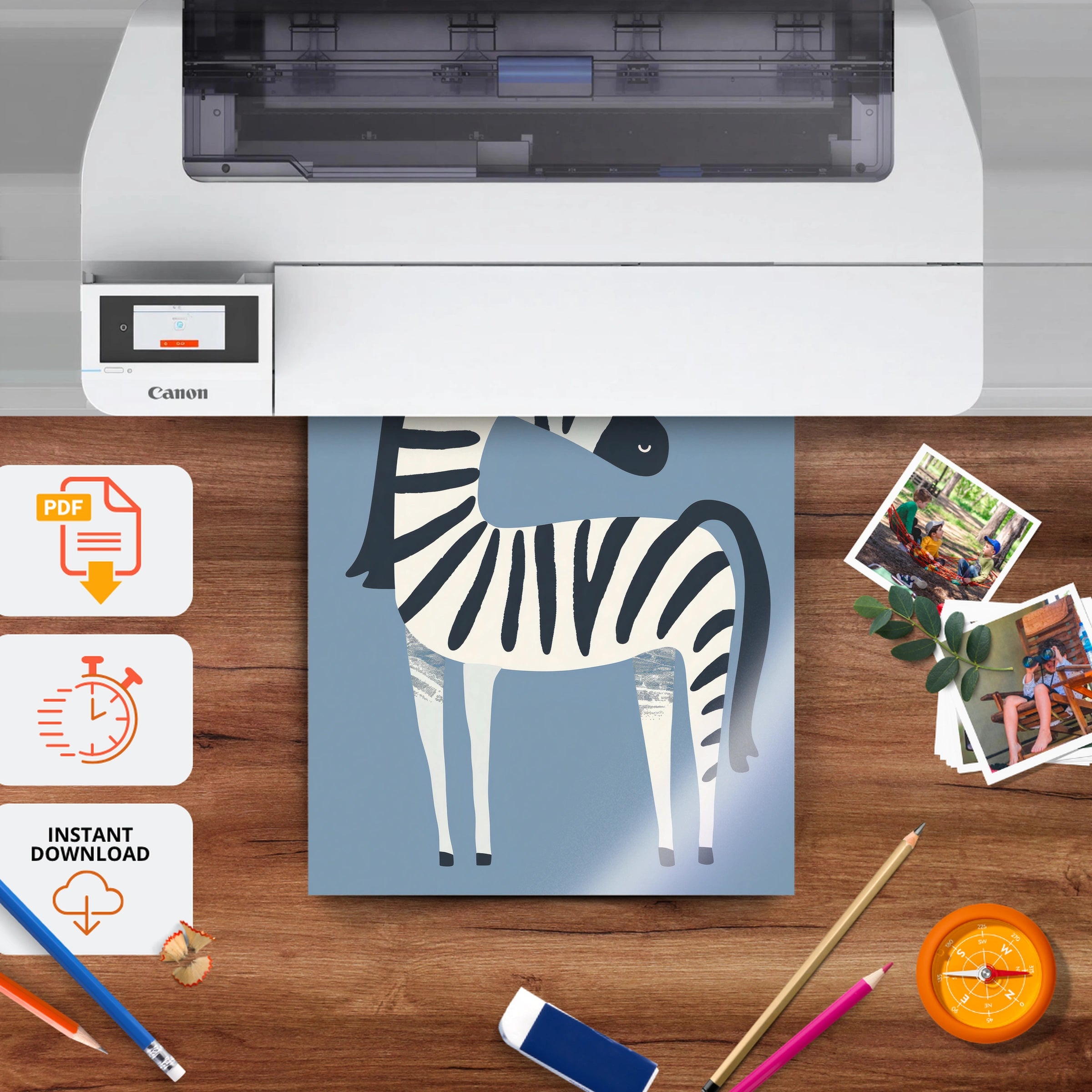 Blue Zebra Two Nursery Print - printable nursery wall art, instant download to print at home