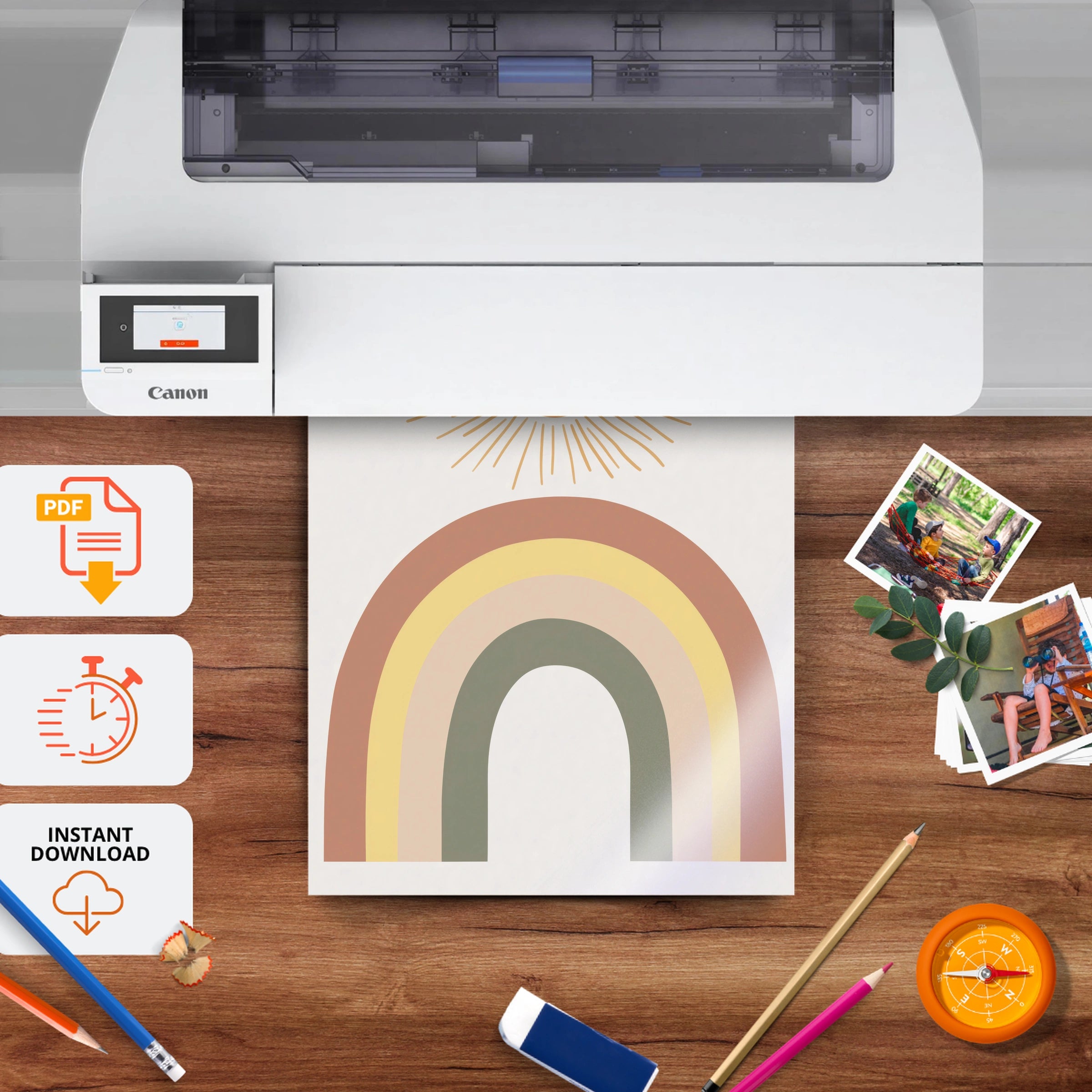 Boho Rainbow Sun Nursery Print - printable nursery wall art, instant download to print at home