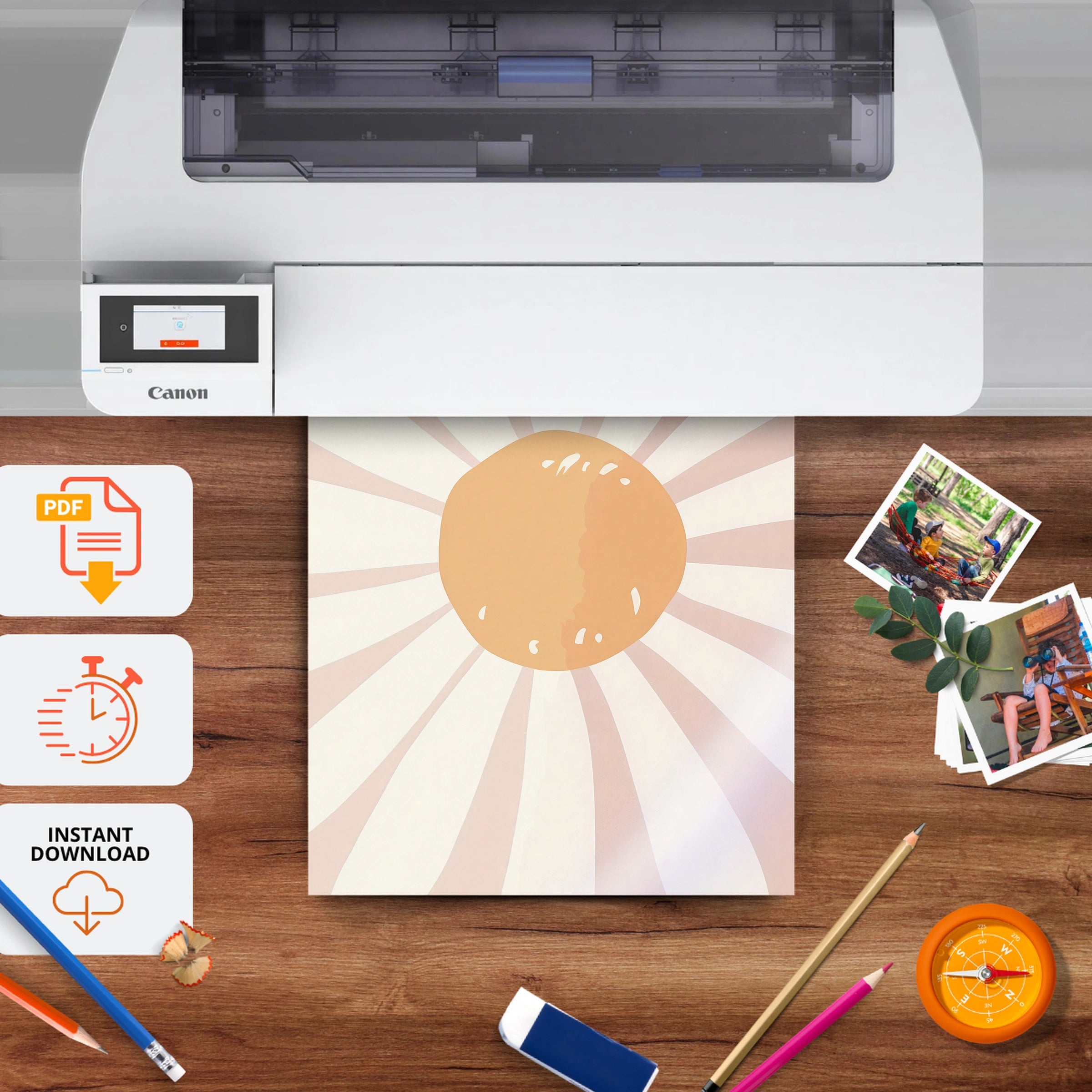 Boho Sunburst Nursery Print - printable nursery wall art, instant download to print at home