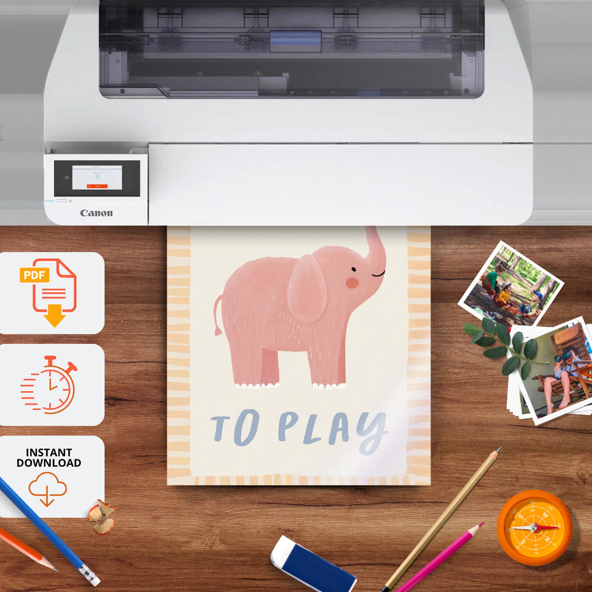 Born To Play Elephant Nursery Print - printable nursery wall art, instant download to print at home