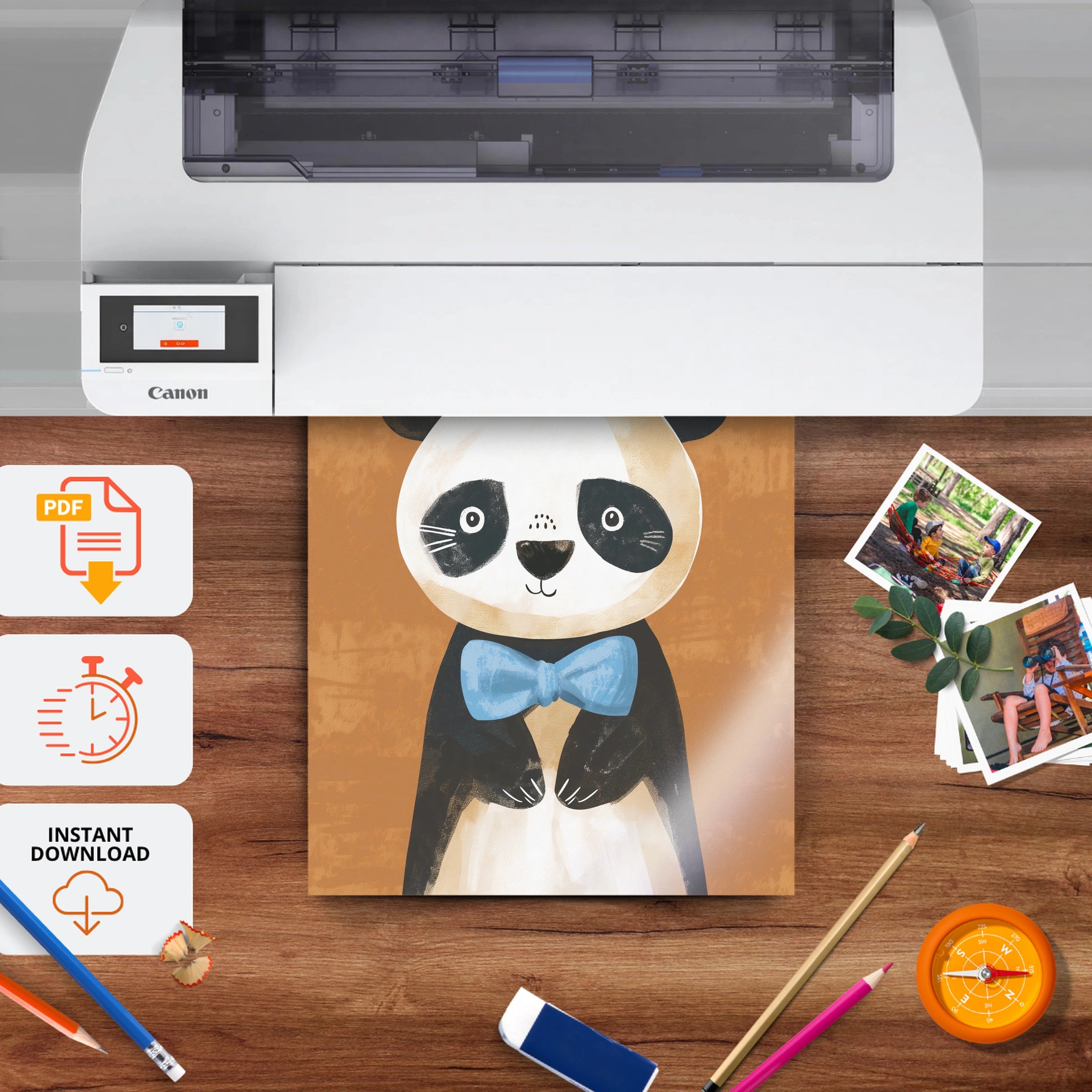 Bow Tie Panda Nursery Print - printable nursery wall art, instant download to print at home
