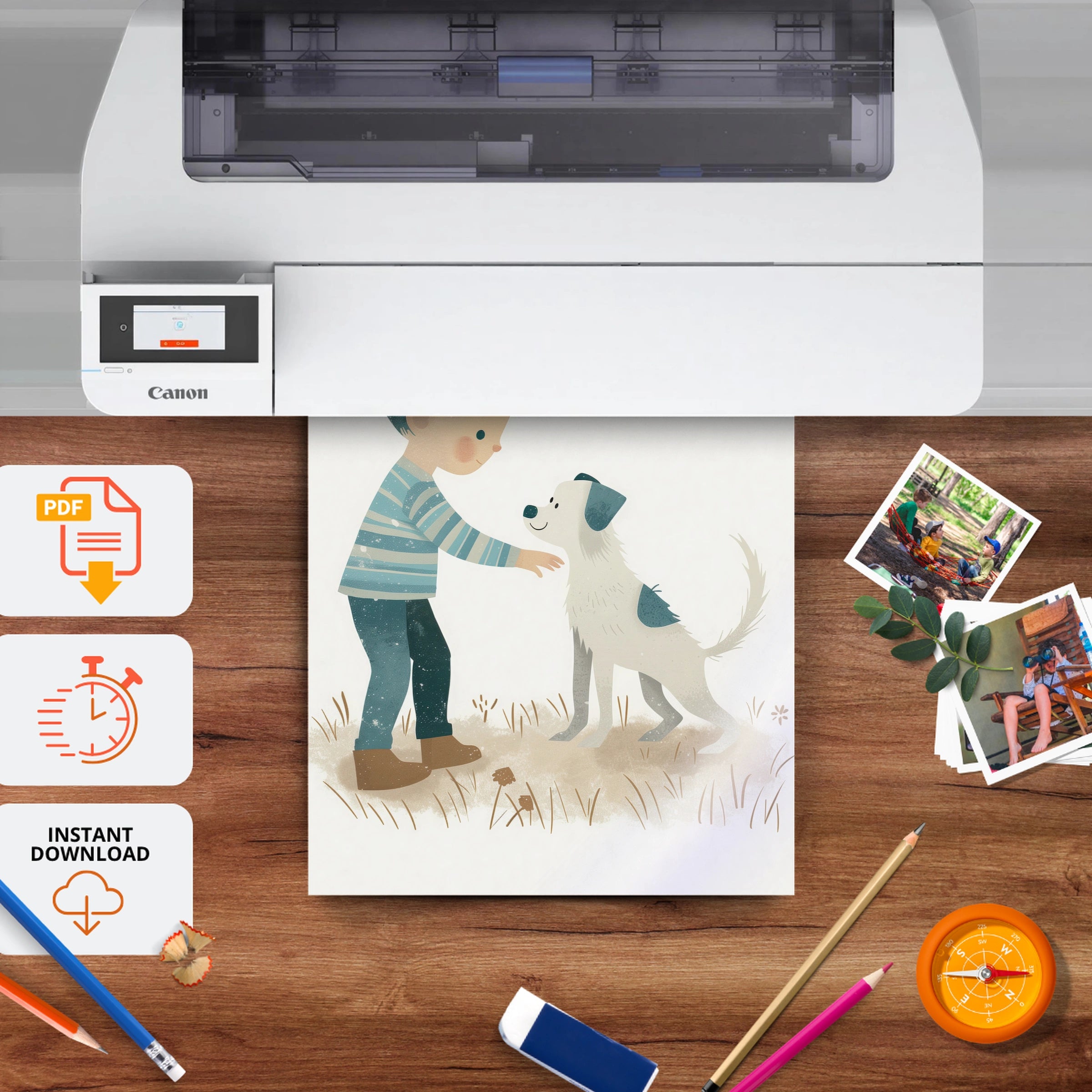Boy and His Dog Nursery Print - printable nursery wall art, instant download to print at home