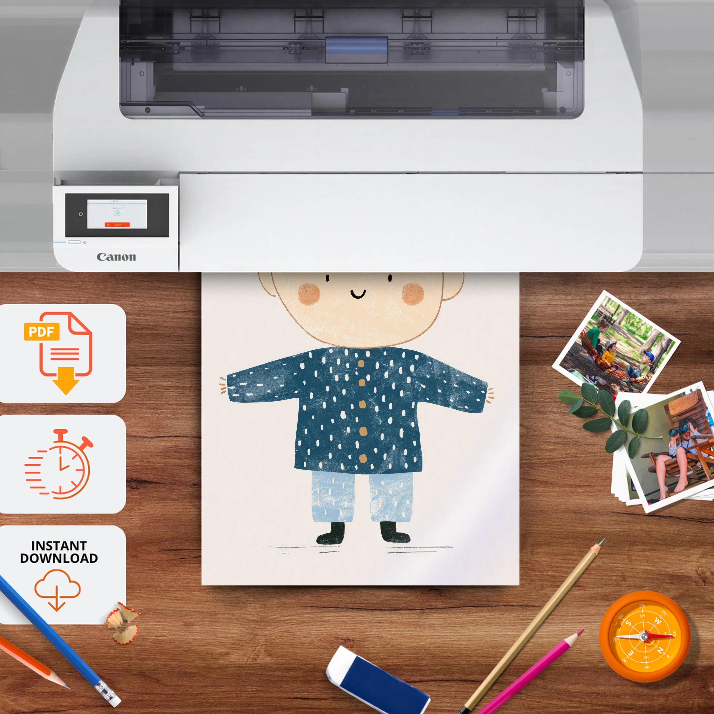 Boy in Pyjamas Nursery Print - printable nursery wall art, instant download to print at home