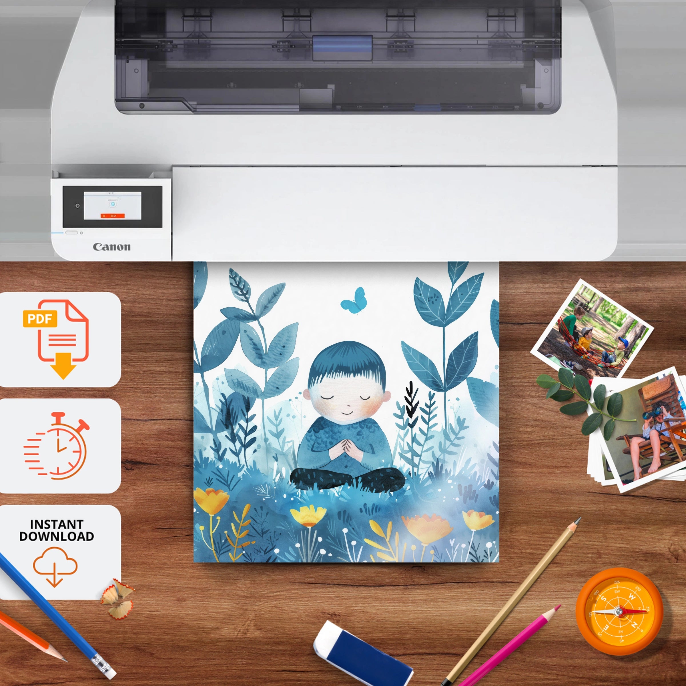 Boy in the Garden Nursery Print - printable nursery wall art, instant download to print at home