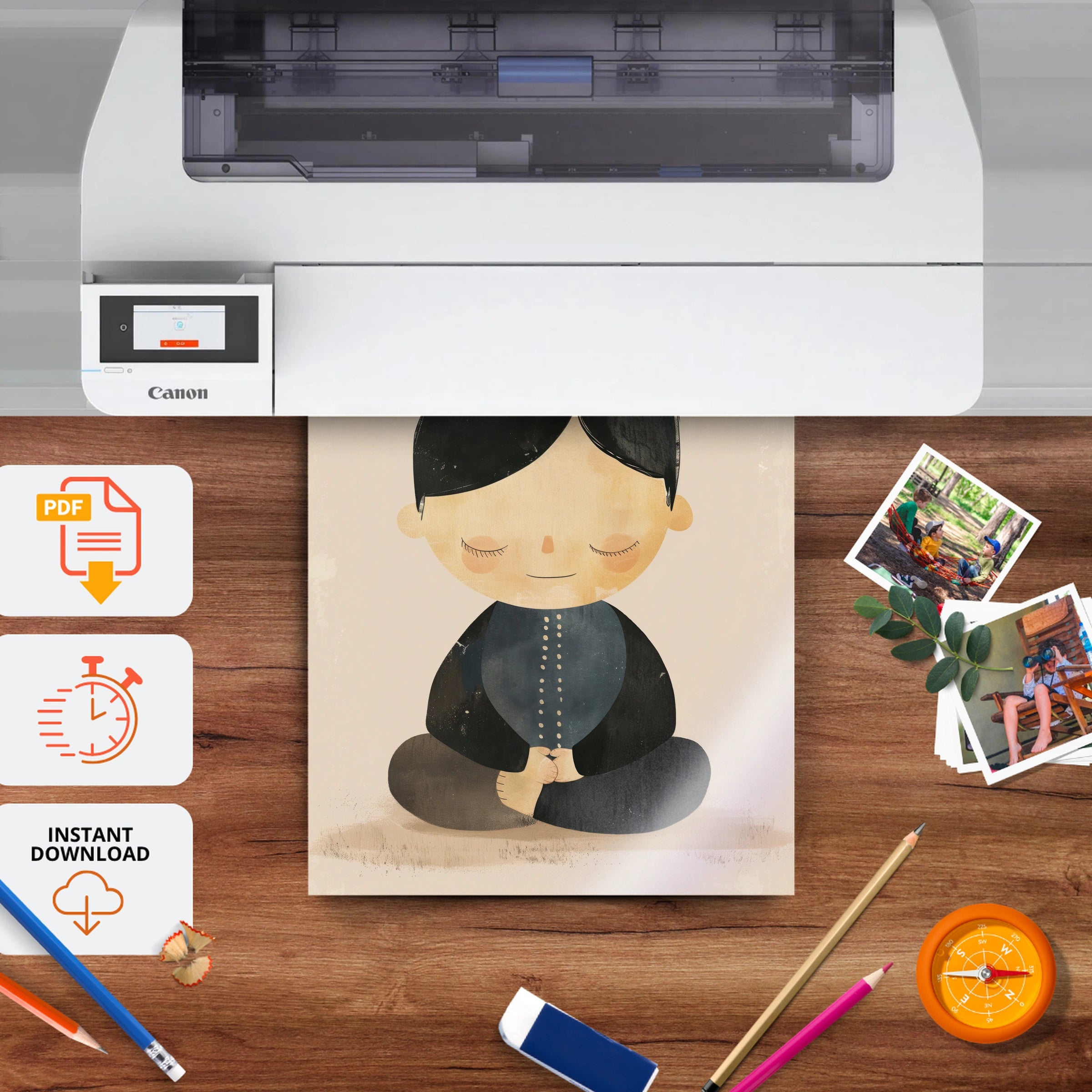 Boy Meditating Nursery Print - printable nursery wall art, instant download to print at home