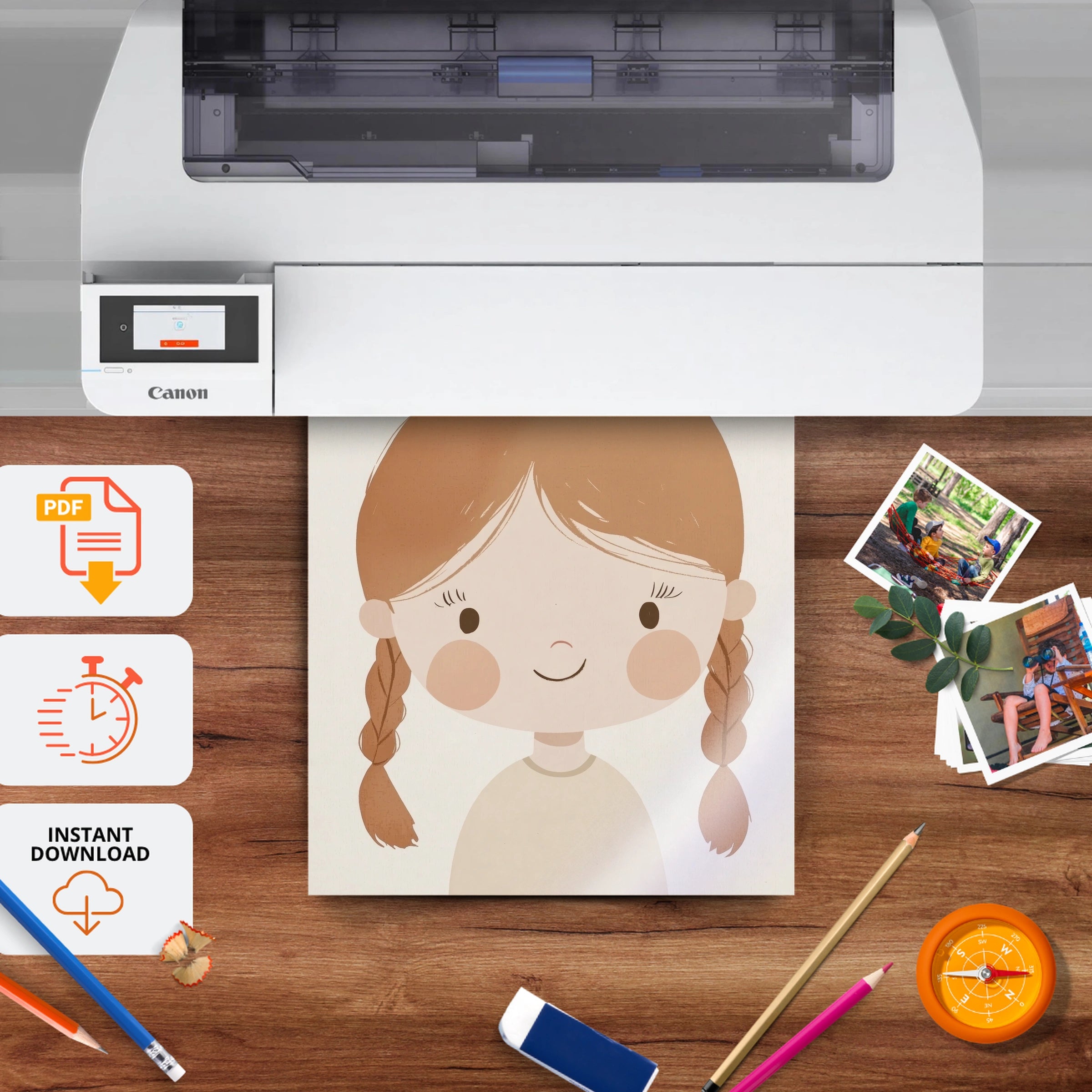 Braided Girl Nursery Print - printable nursery wall art, instant download to print at home