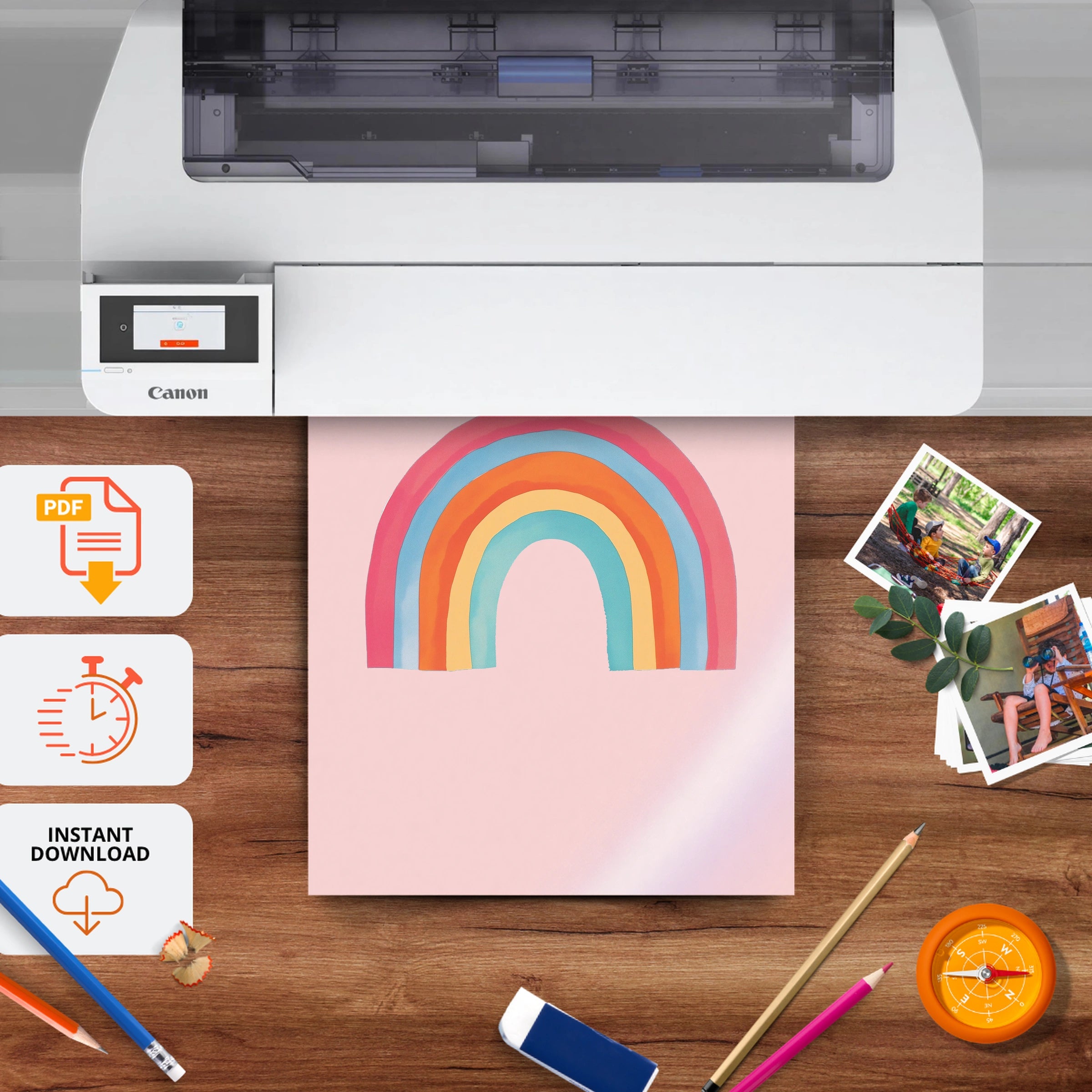 Bright Rainbow Nursery Print - printable nursery wall art, instant download to print at home