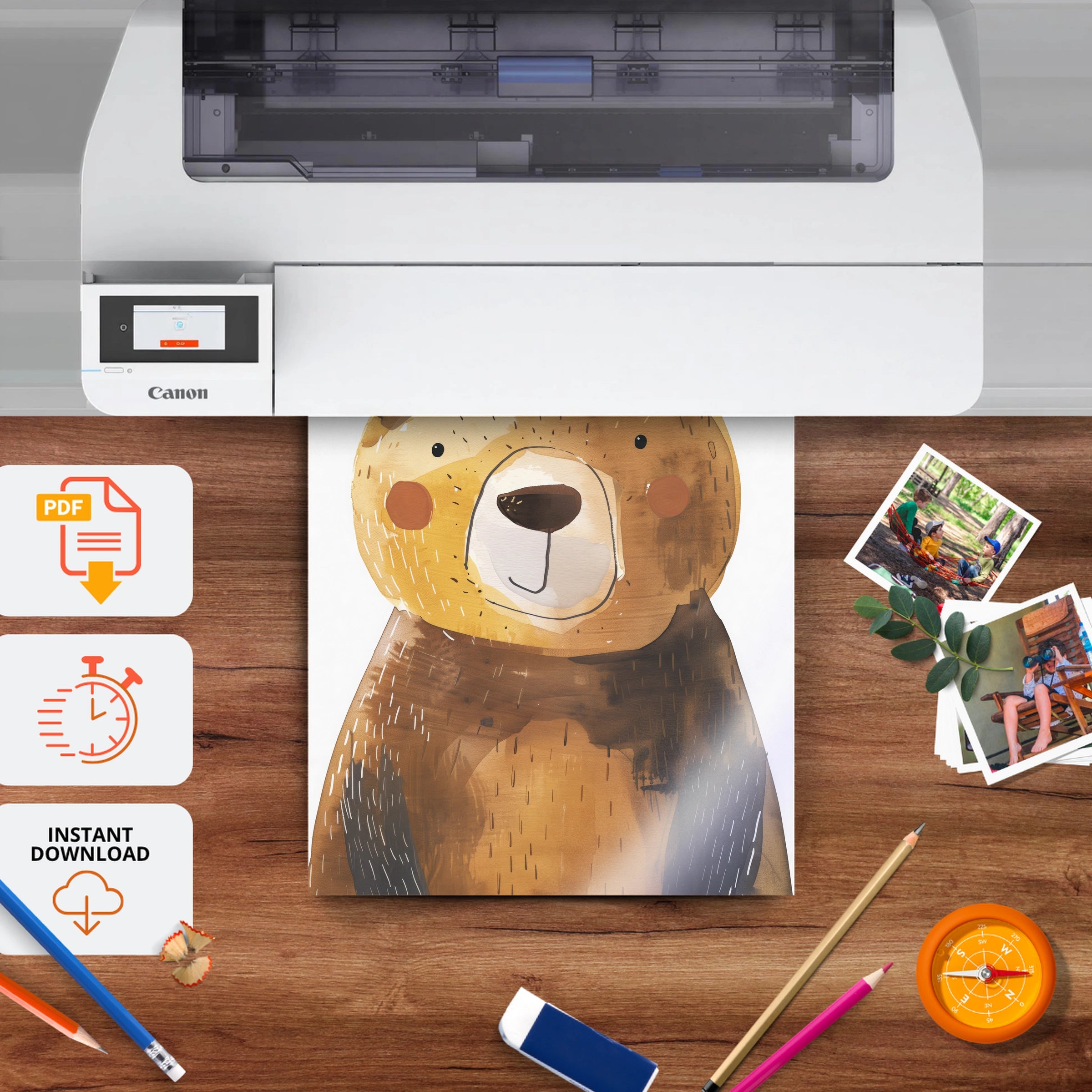Brown Bear Nursery Print - printable nursery wall art, instant download to print at home