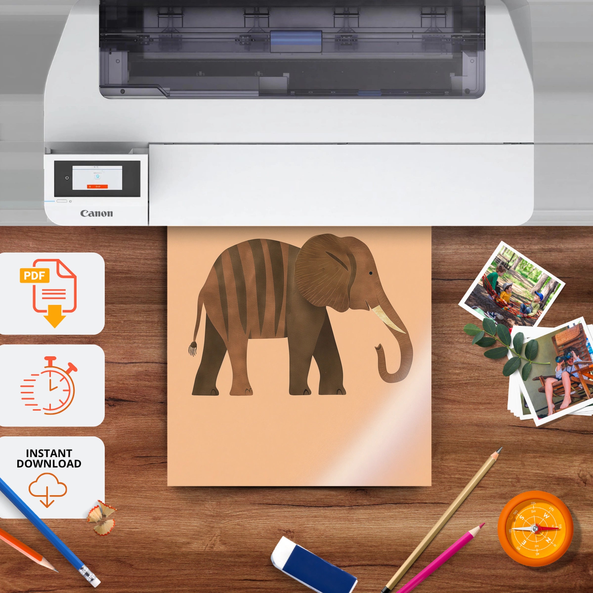 Brown Elephant Nursery Print - printable nursery wall art, instant download to print at home