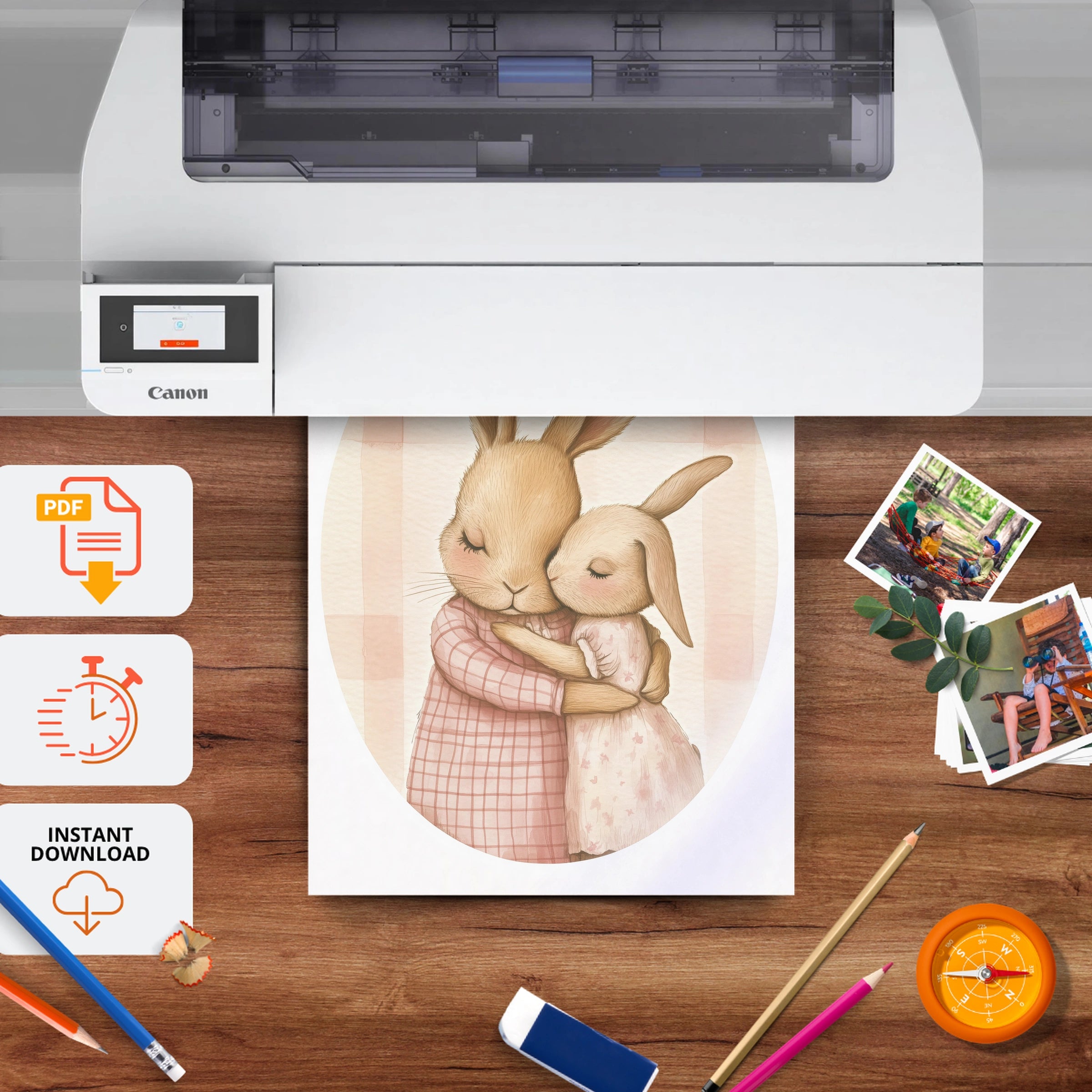 Bunnies Hugging Nursery Print - printable nursery wall art, instant download to print at home