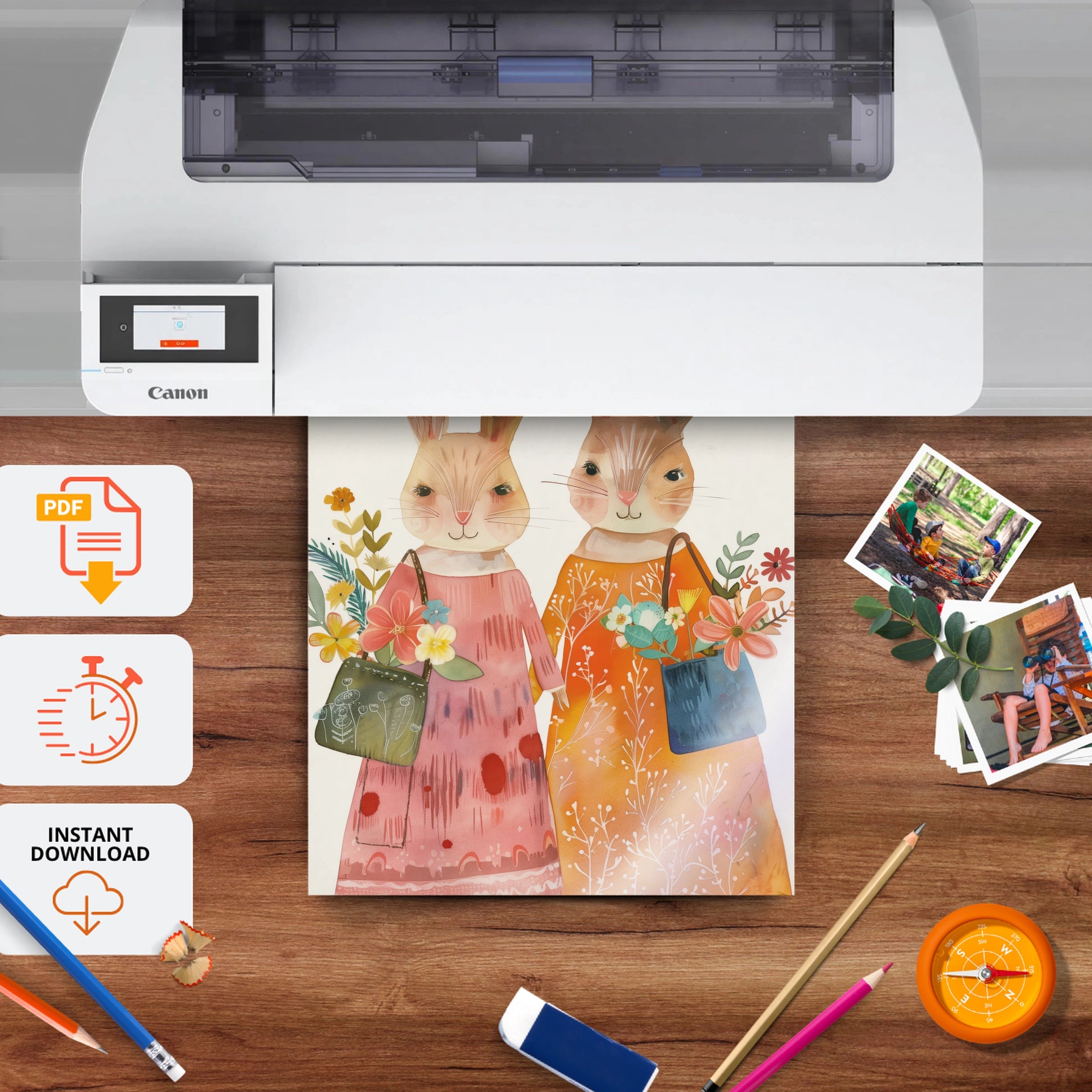 Bunnies in Dresses Nursery Print - printable nursery wall art, instant download to print at home