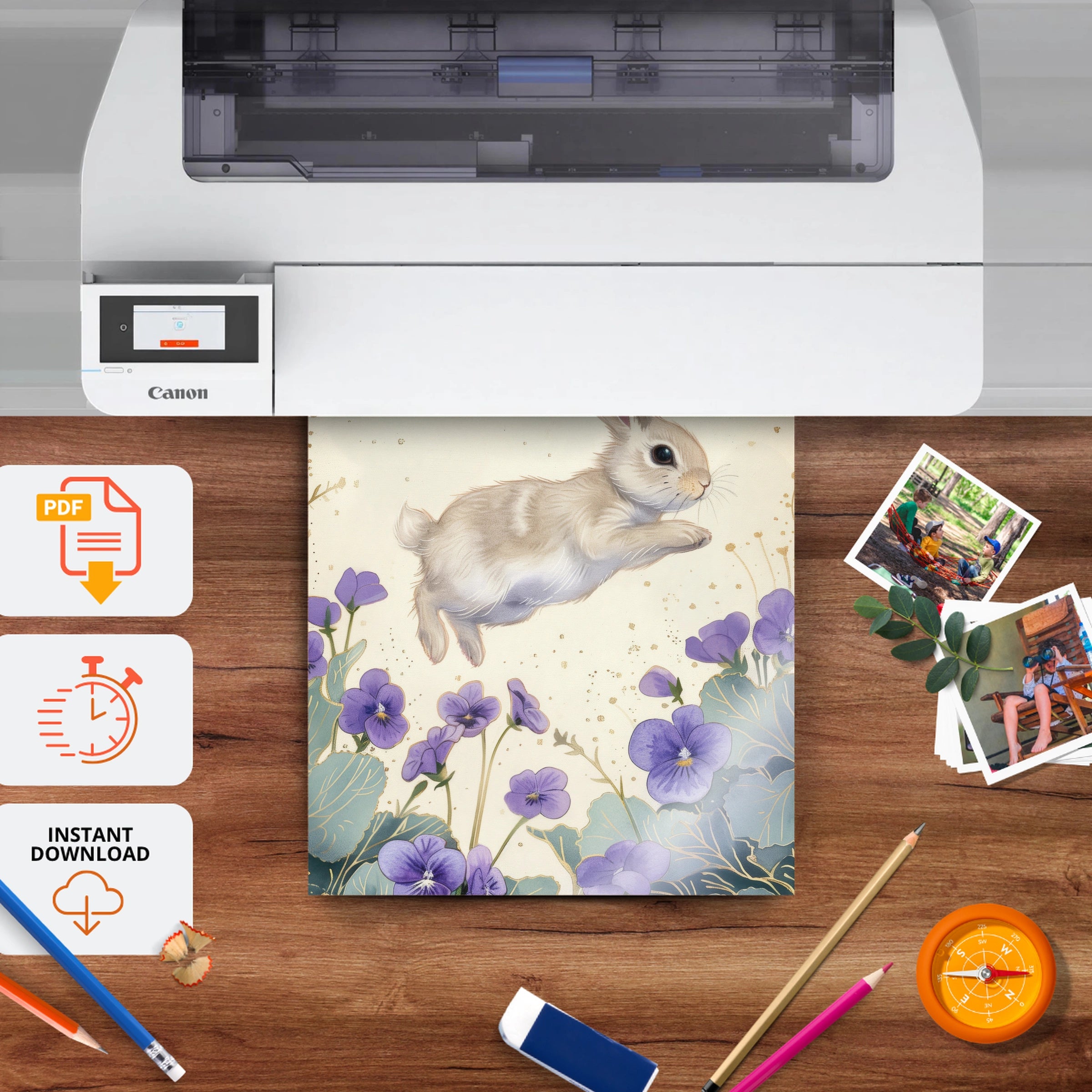 Bunny and the Moon Nursery Print - printable nursery wall art, instant download to print at home