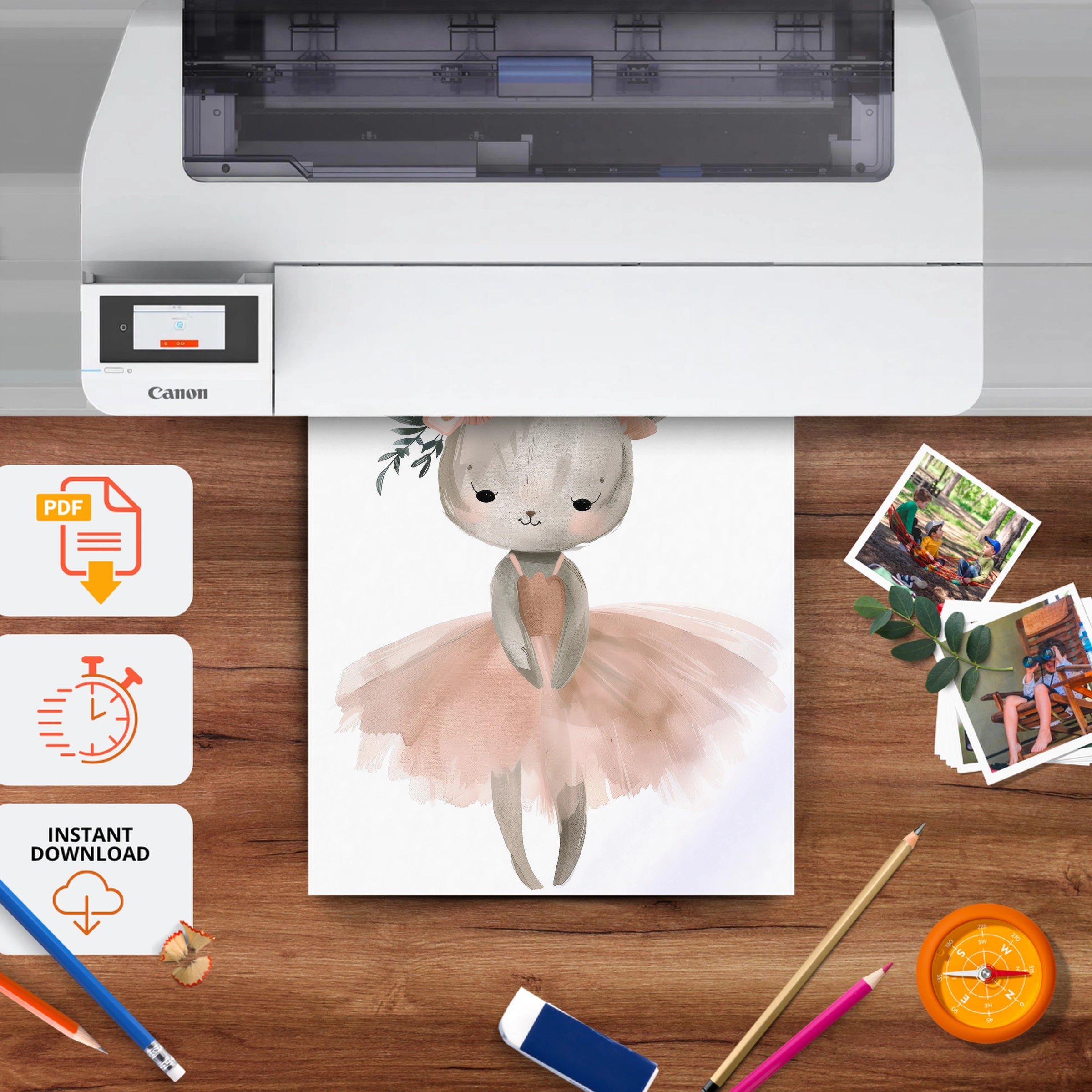 Bunny Ballerina Nursery Print - printable nursery wall art, instant download to print at home