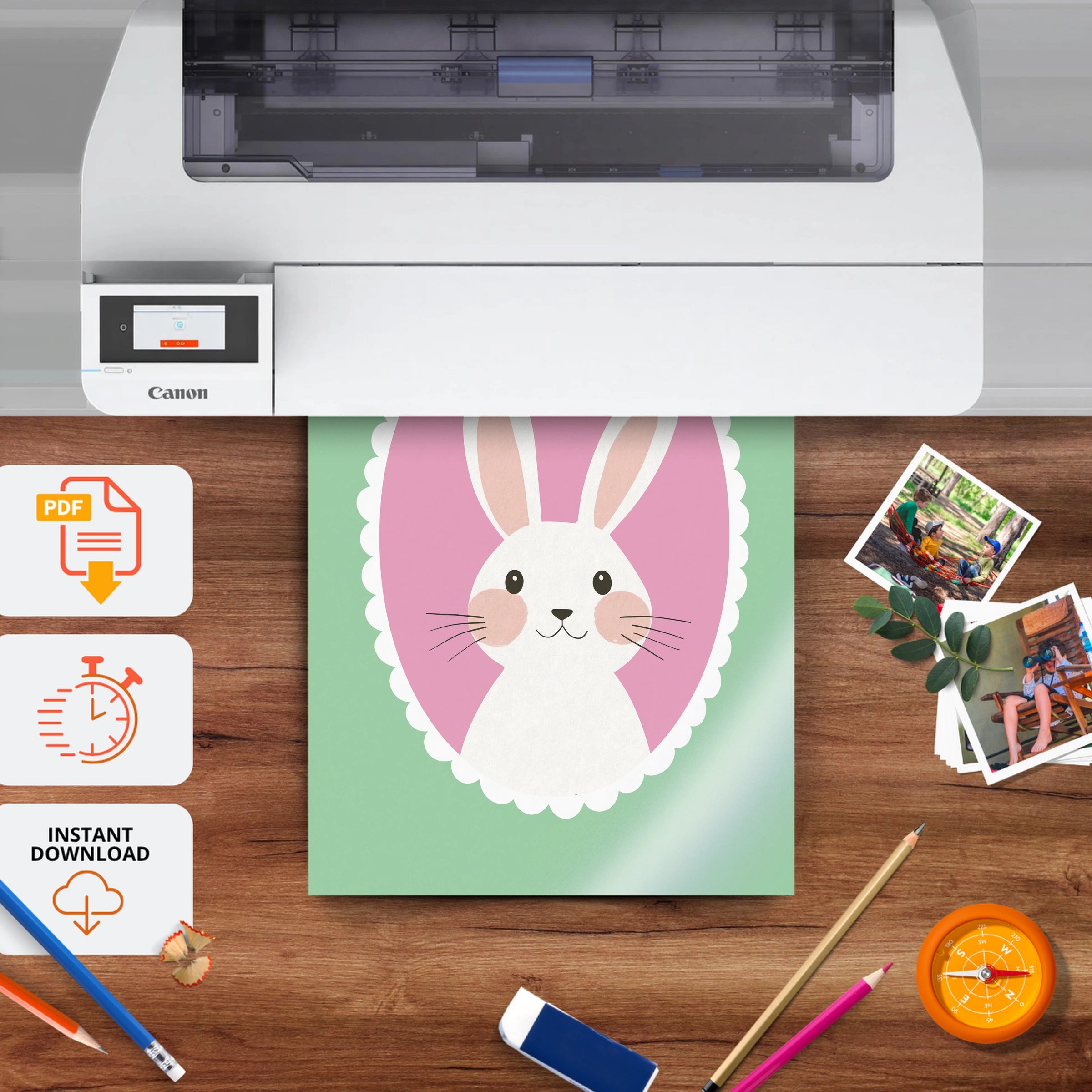 Bunny Cameo Nursery Print - printable nursery wall art, instant download to print at home