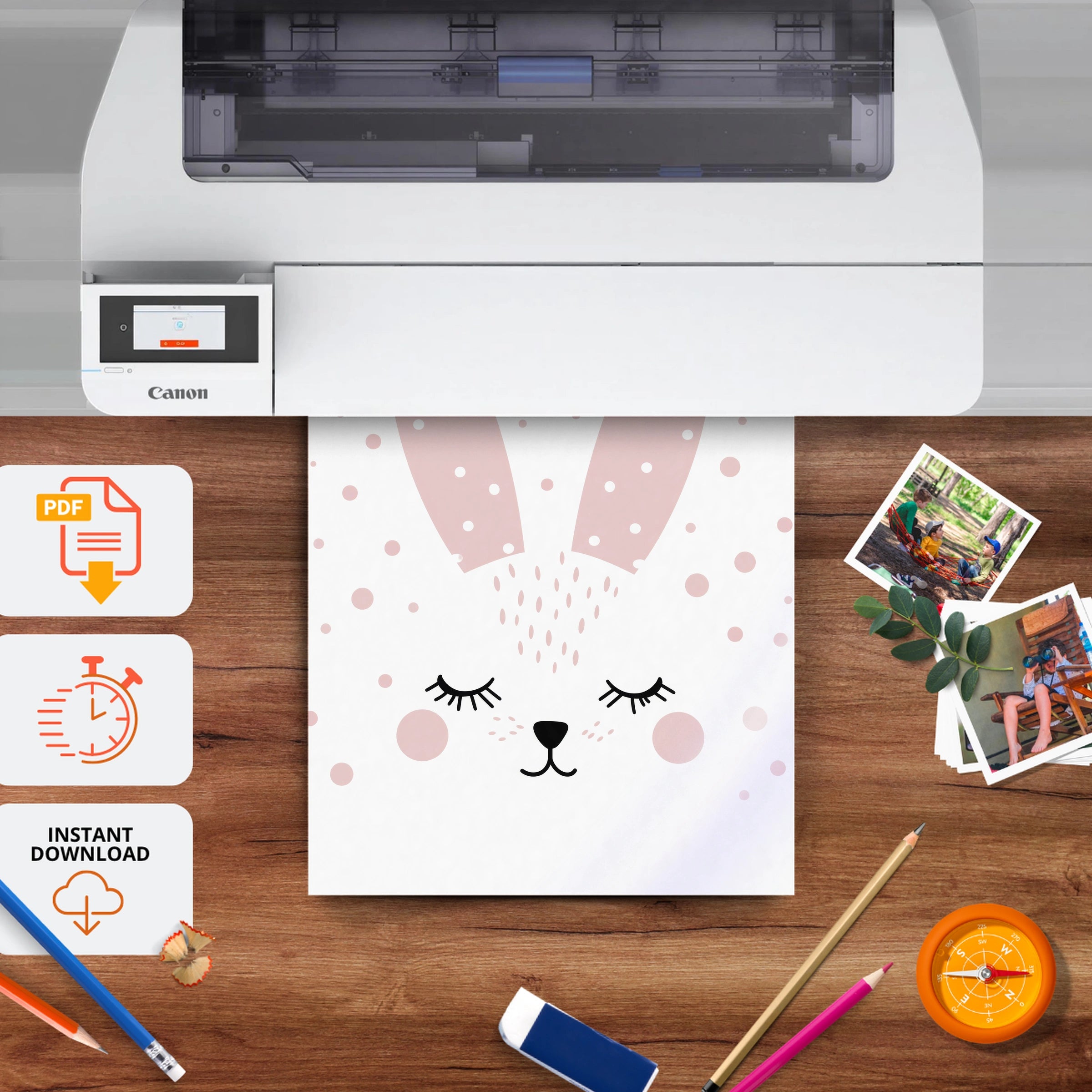 Bunny Face Nursery Print - printable nursery wall art, instant download to print at home