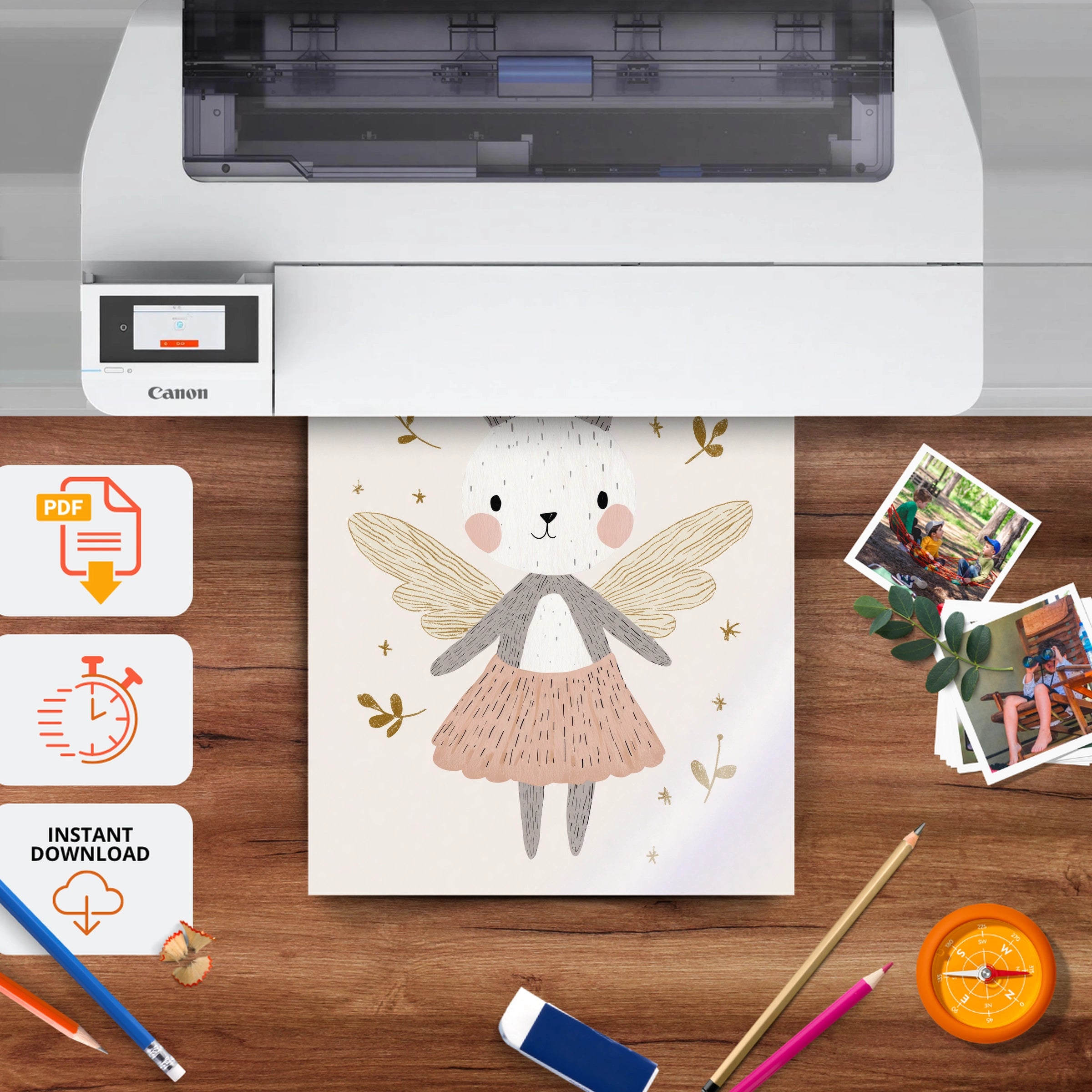 Bunny Fairy Nursery Print - printable nursery wall art, instant download to print at home