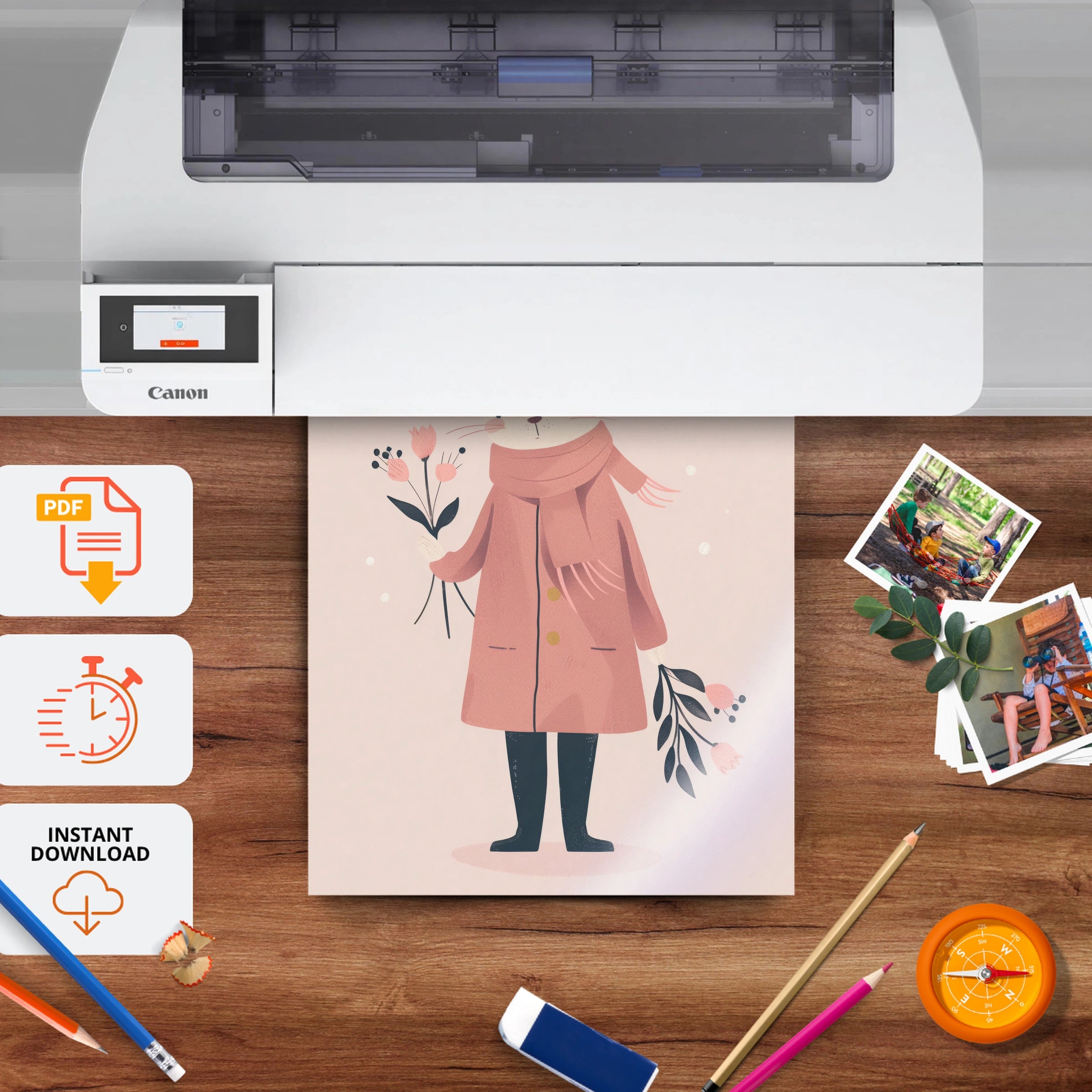 Bunny in a Coat Nursery Print - printable nursery wall art, instant download to print at home