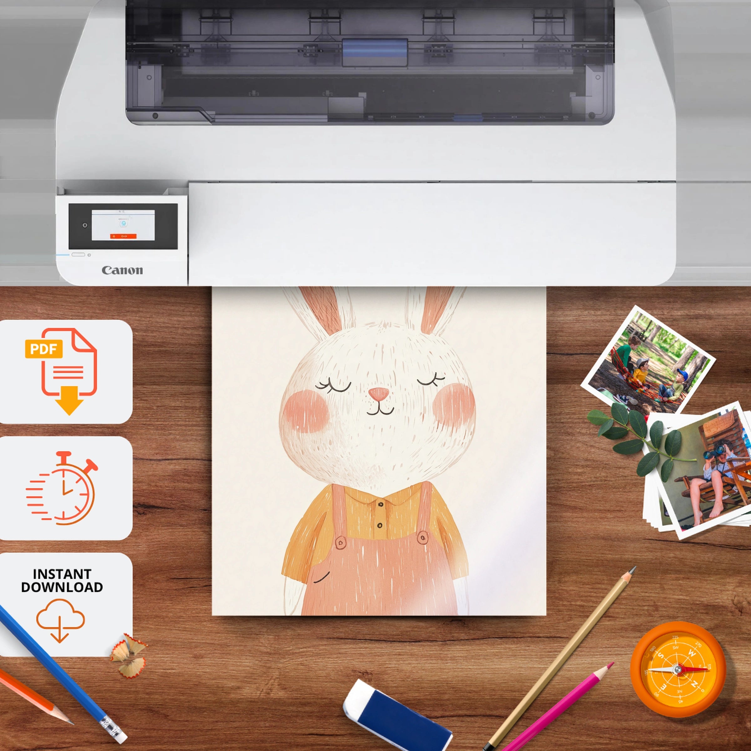 Bunny in a Dress Nursery Print - printable nursery wall art, instant download to print at home