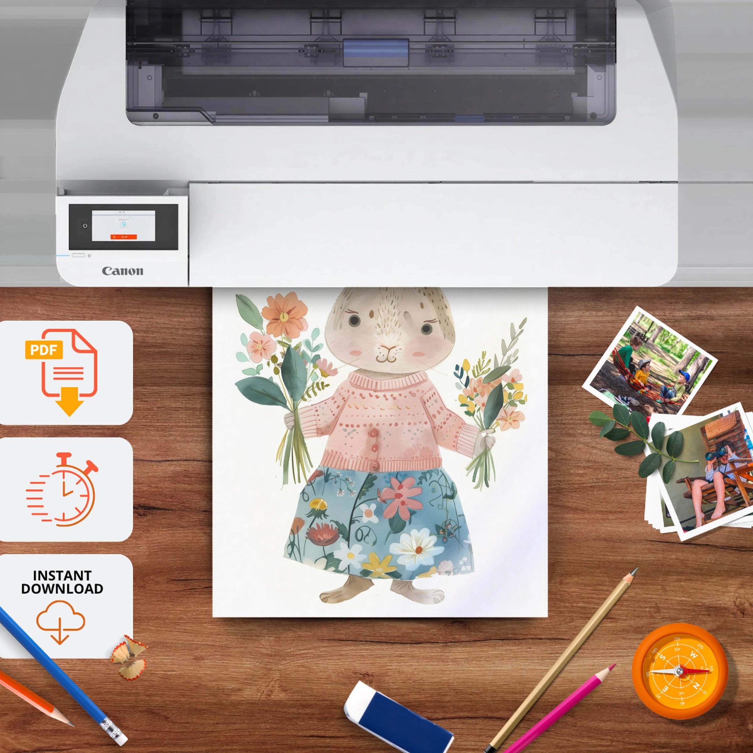 Bunny in a Dress Two Nursery Print - printable nursery wall art, instant download to print at home