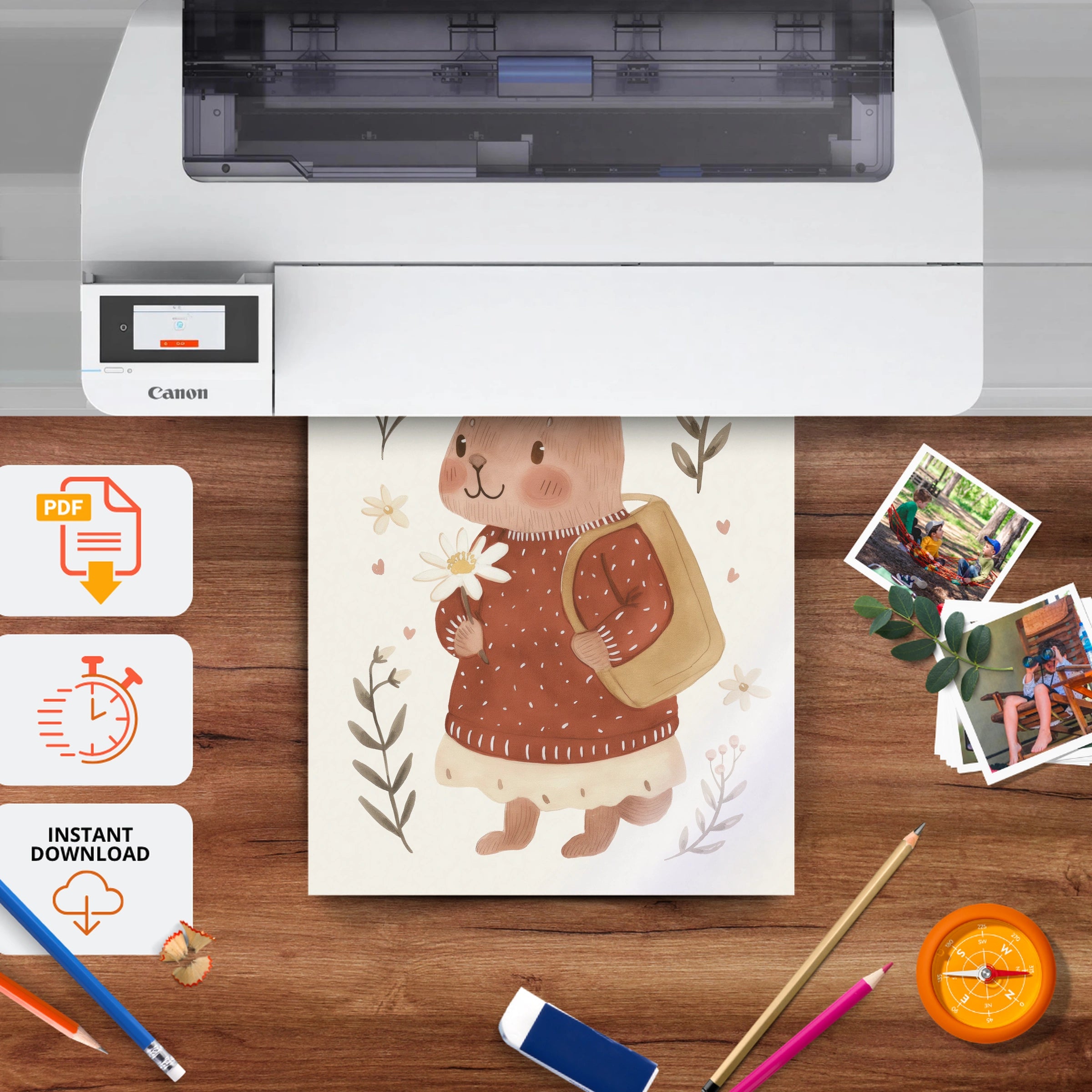 Bunny in a Pinafore Nursery Print - printable nursery wall art, instant download to print at home