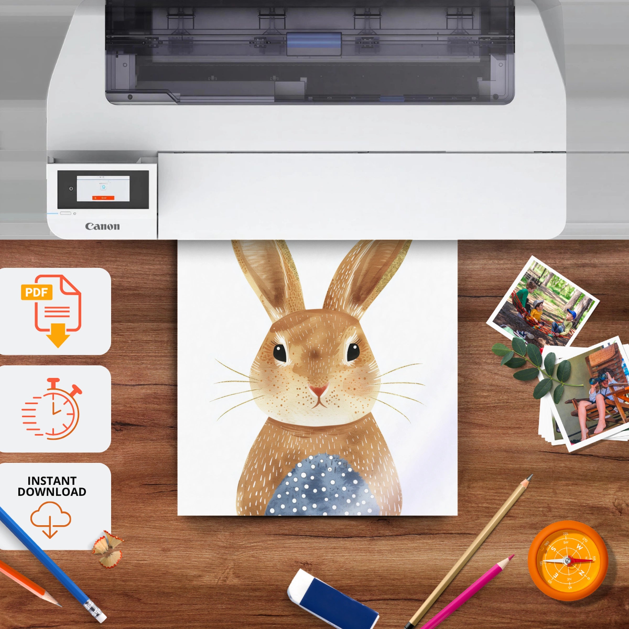 Bunny in Blue Nursery Print - printable nursery wall art, instant download to print at home