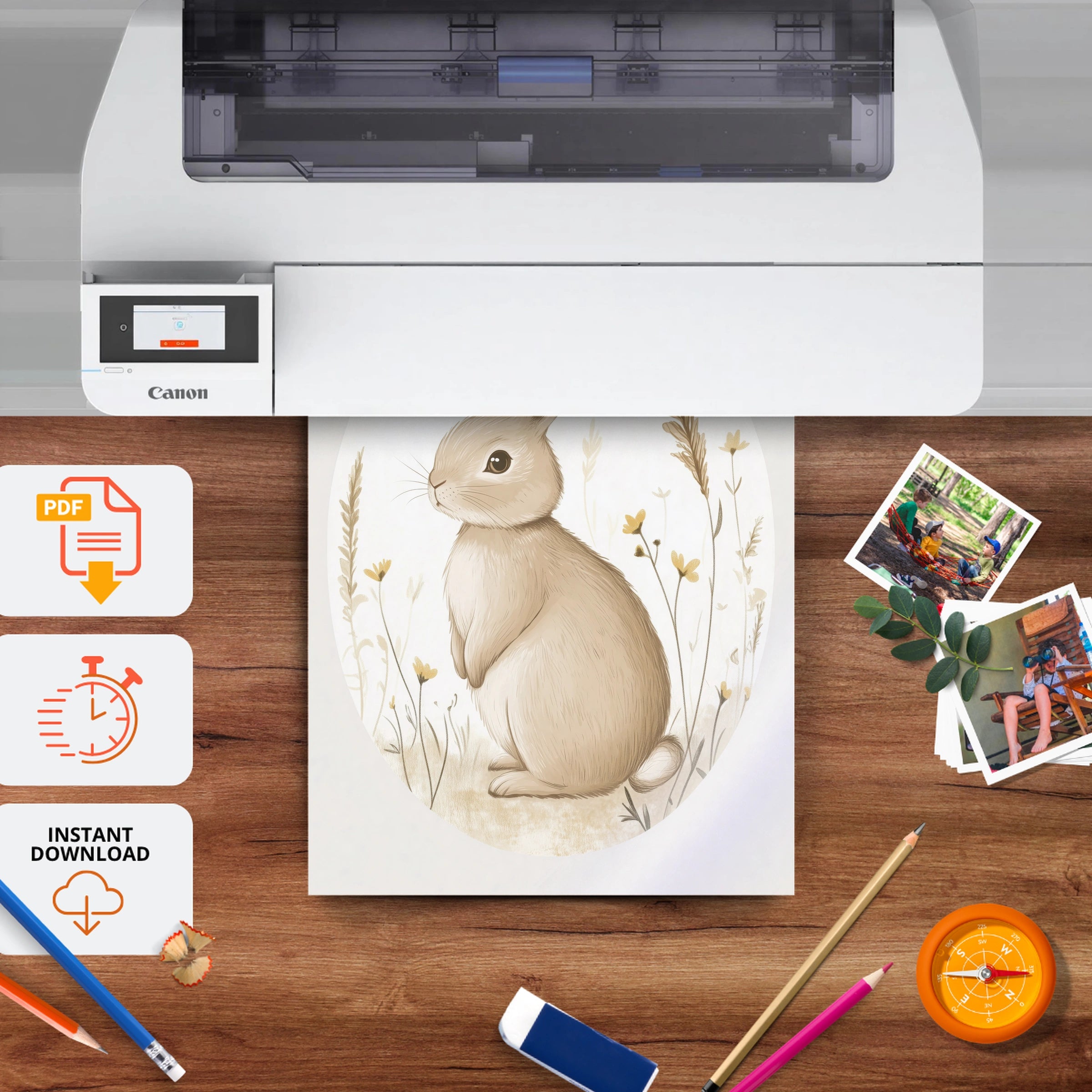 Bunny Oval Nursery Print - printable nursery wall art, instant download to print at home
