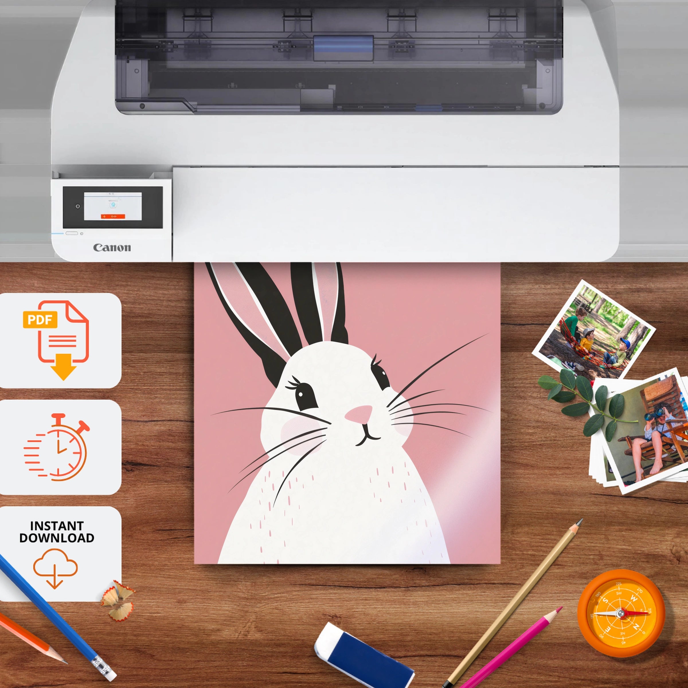 Bunny Portrait Nursery Print - printable nursery wall art, instant download to print at home