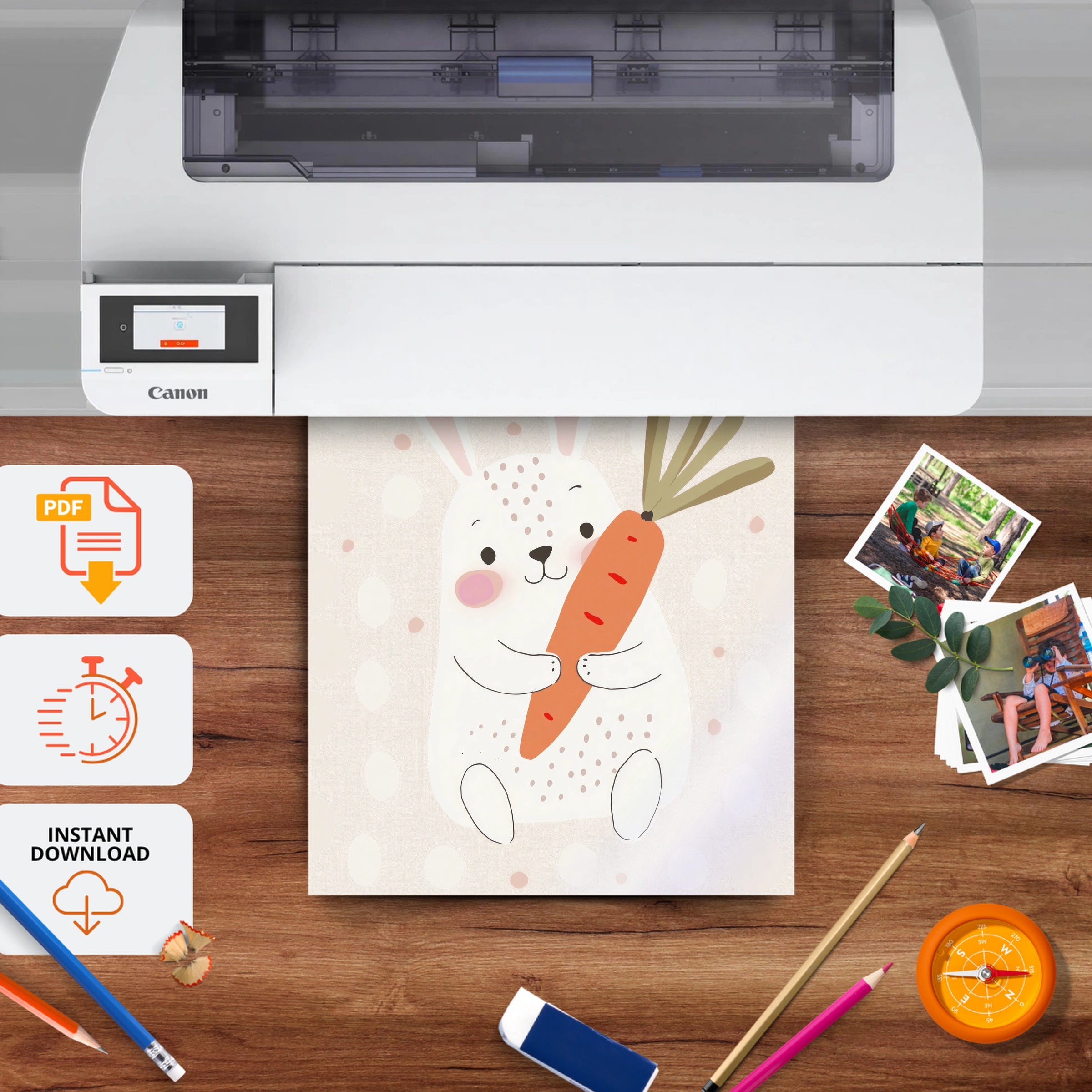 Bunny with Carrot Nursery Print - printable nursery wall art, instant download to print at home