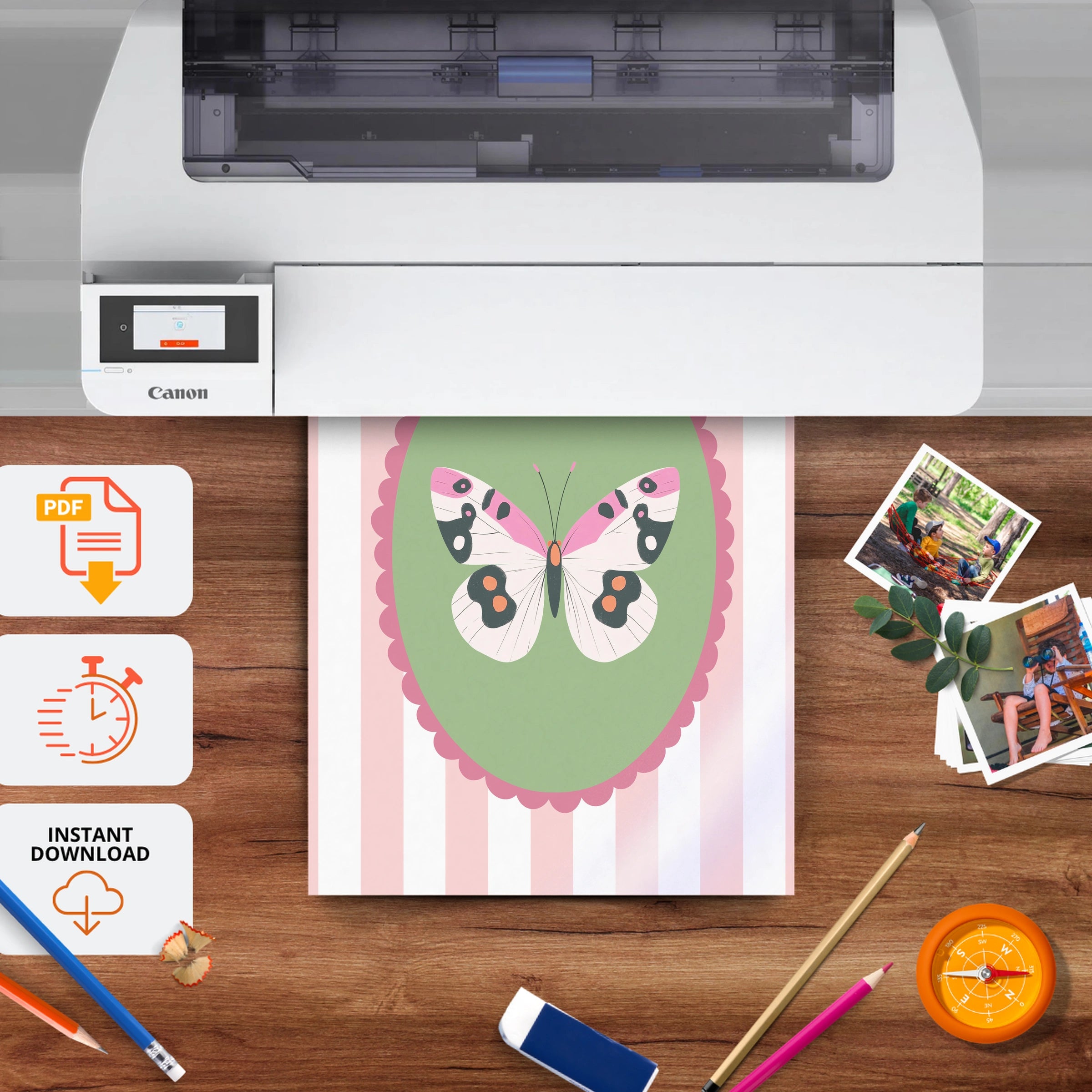Butterfly Cameo Nursery Print - printable nursery wall art, instant download to print at home